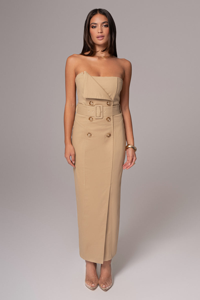 Khaki Asymmetric Belted Midi Dress