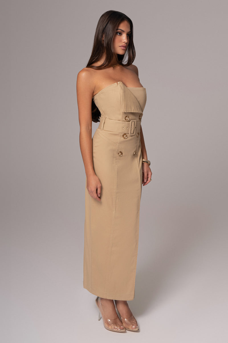 Khaki Asymmetric Belted Midi Dress