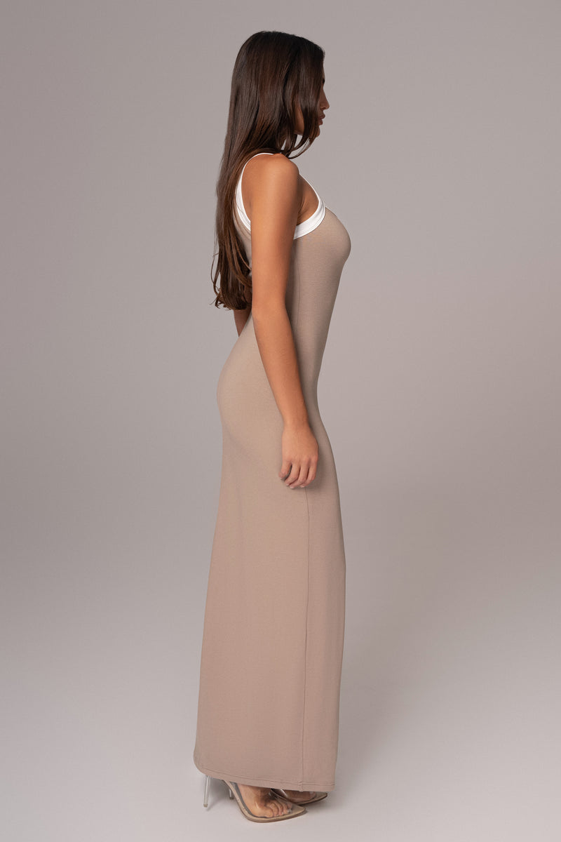 Robe maxi contrastée beige Francesca