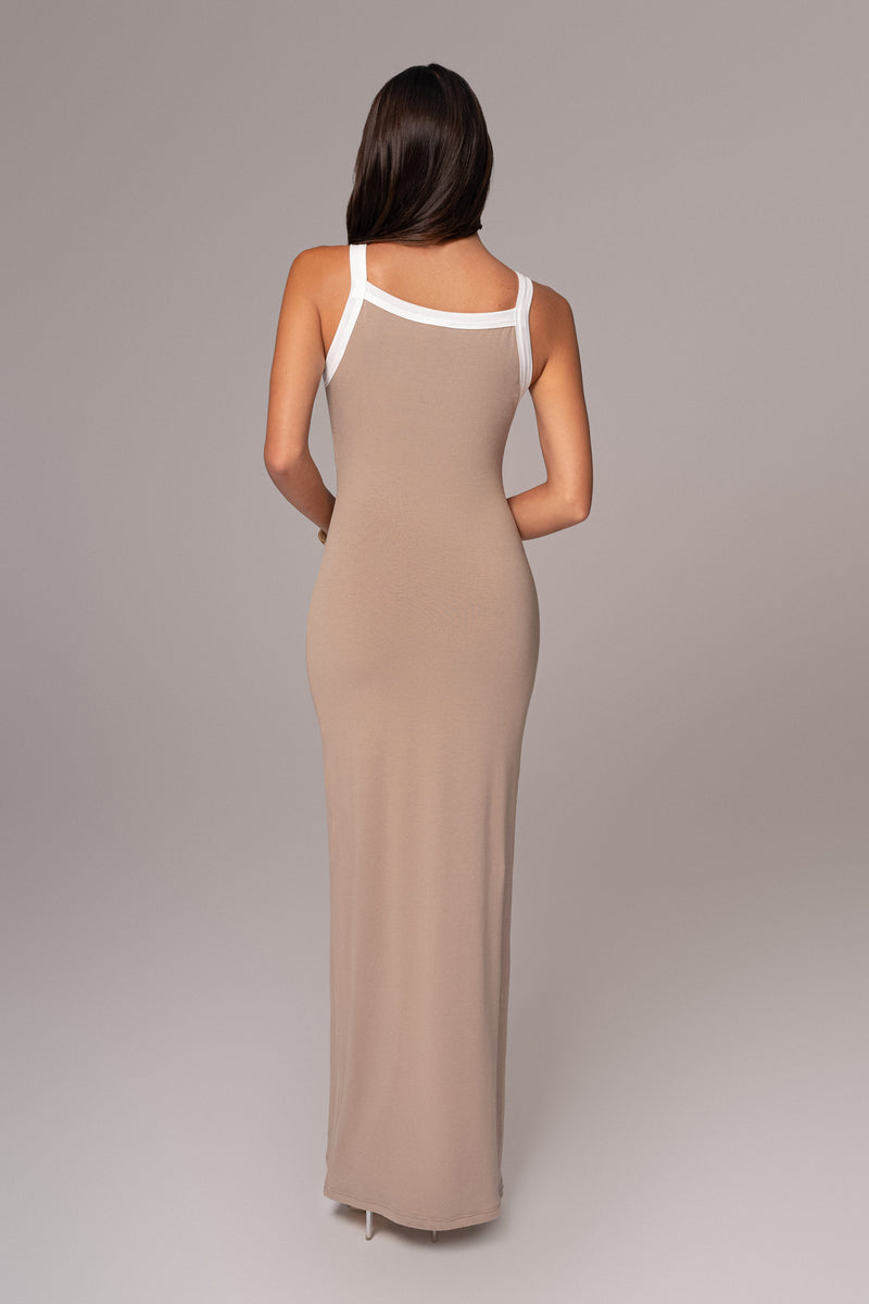 Robe maxi contrastée beige Francesca