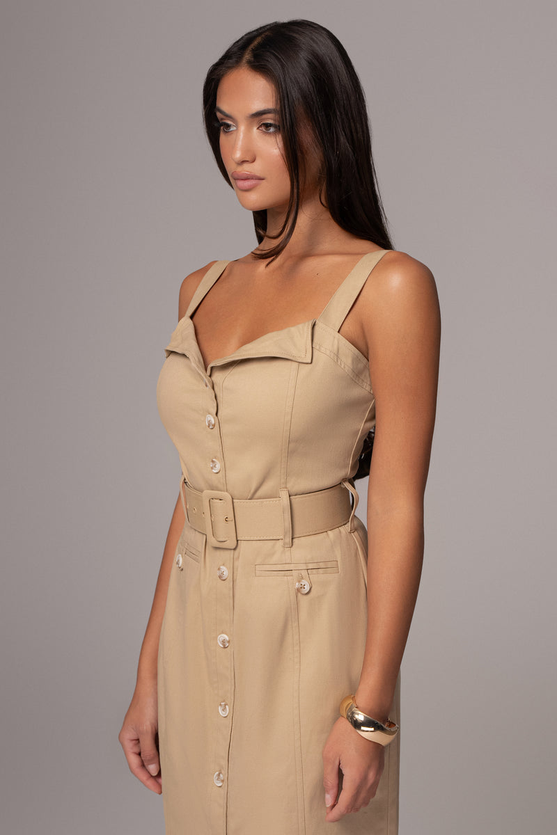 Khaki Forever Summer Belted Dress