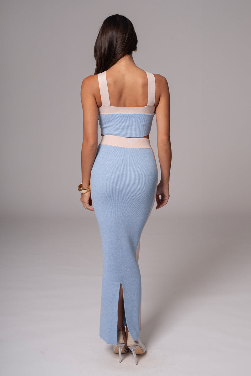 Blue/Beige Heartbreaker Two-Piece Skirt Set