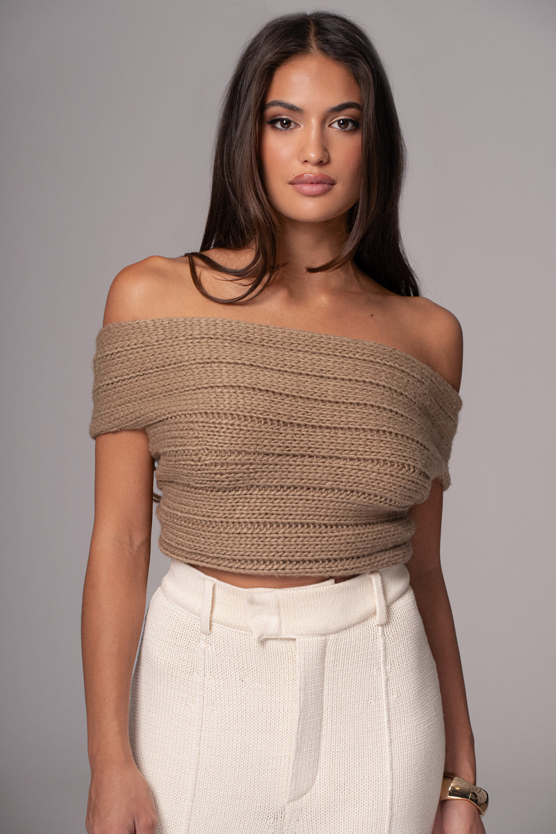 Taupe Soft Life Cable Knit Sweater Top