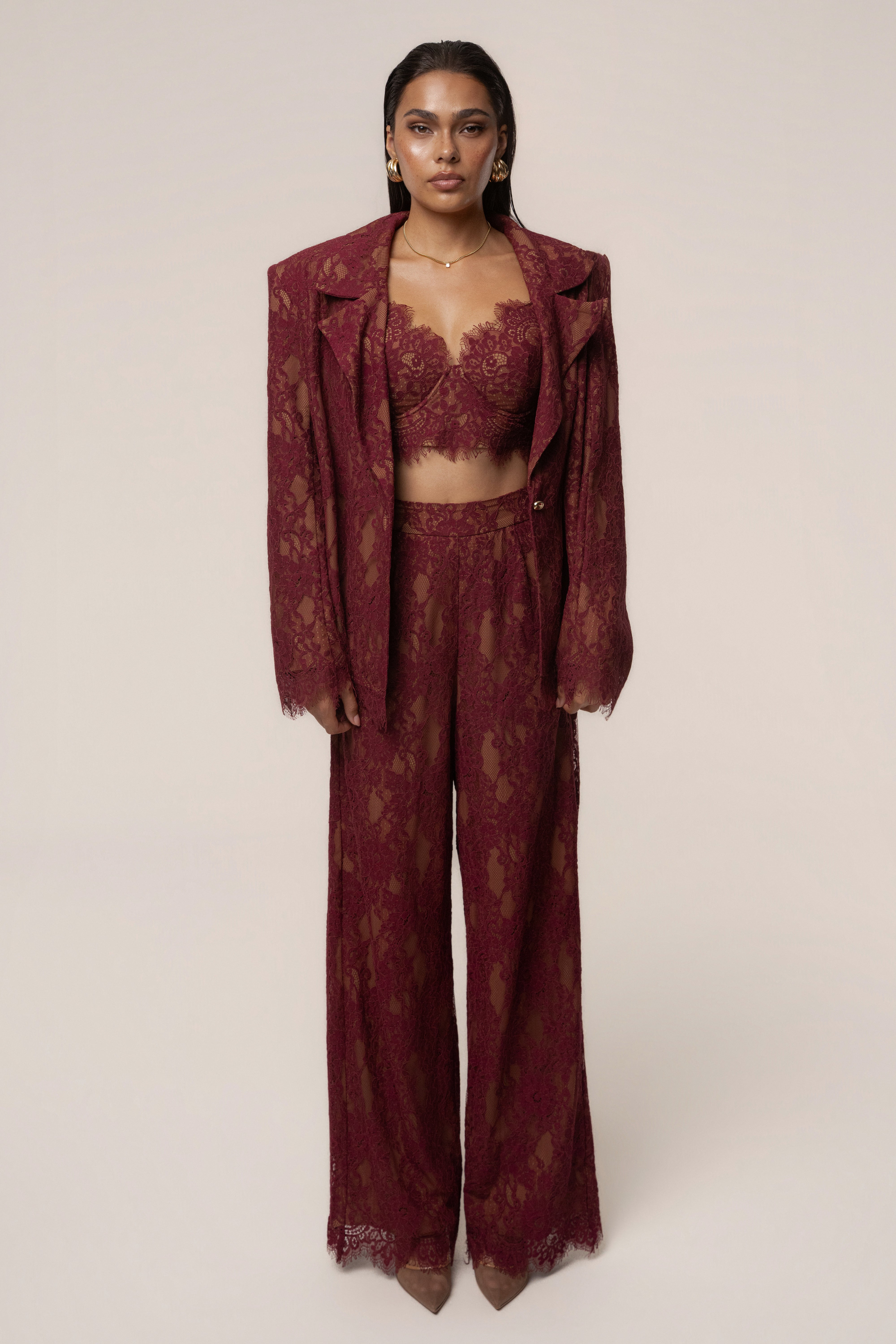 Burgundy Forever Crush Lace Pant