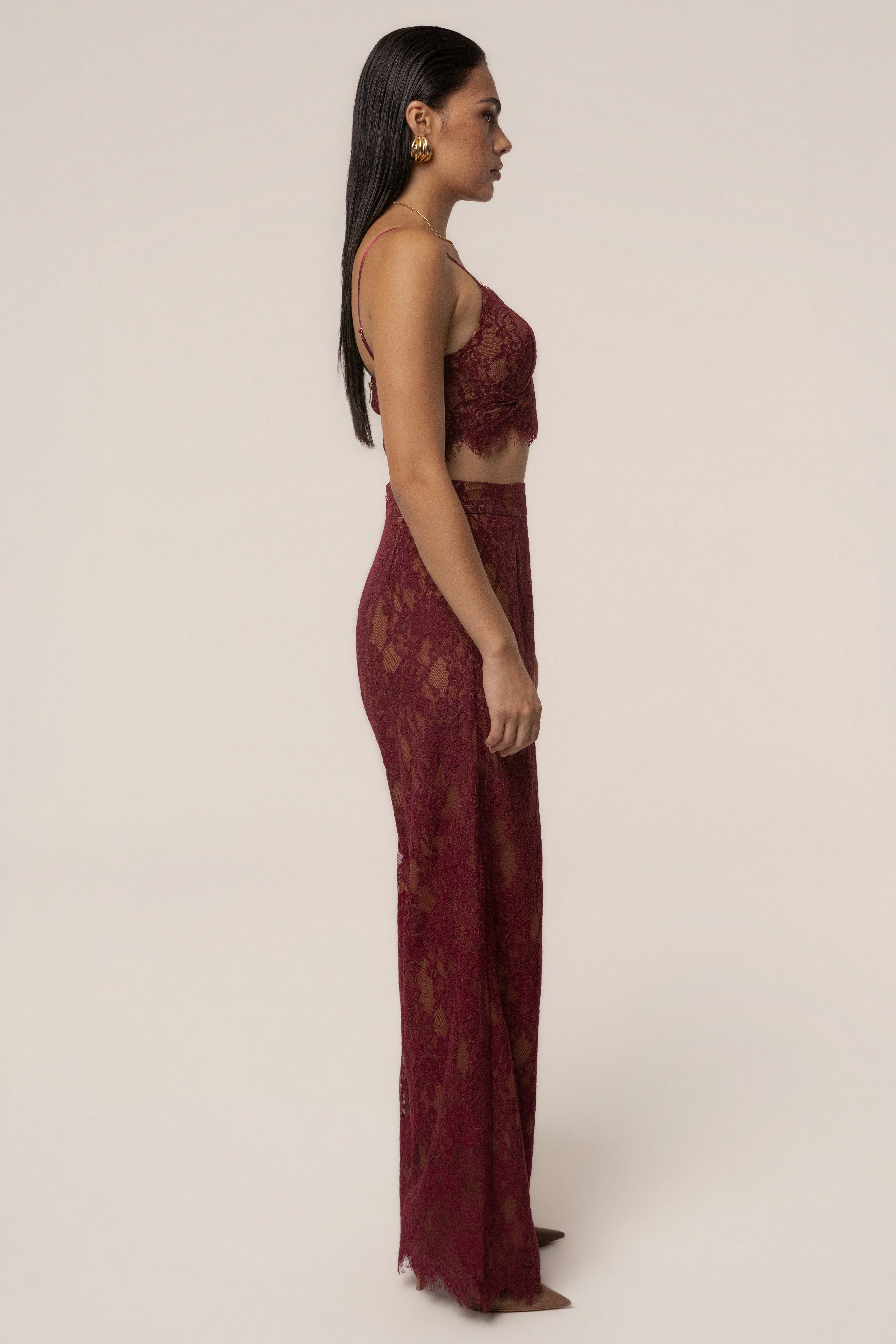 Burgundy Forever Crush Lace Pant