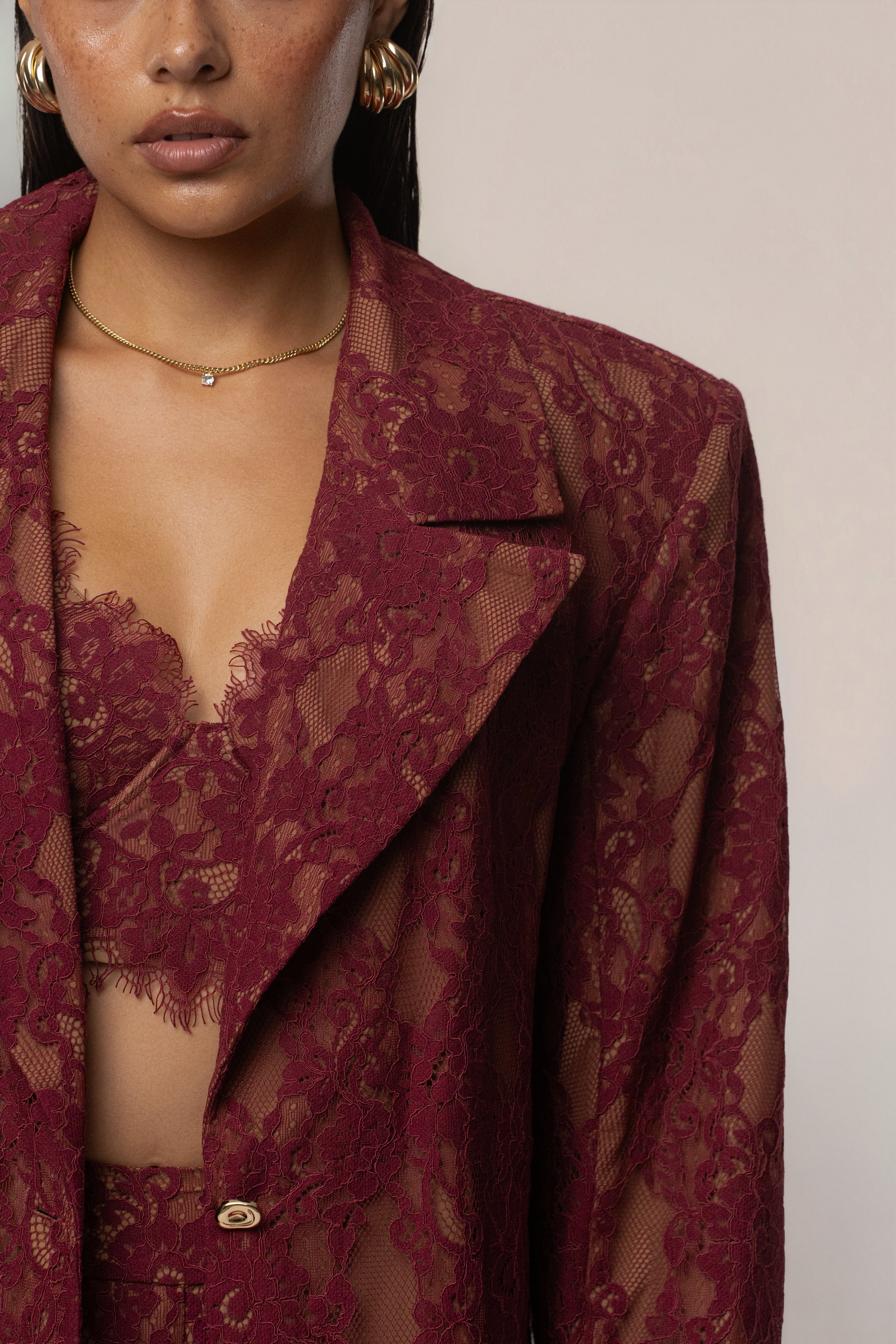Burgundy Lace And Desire Blazer