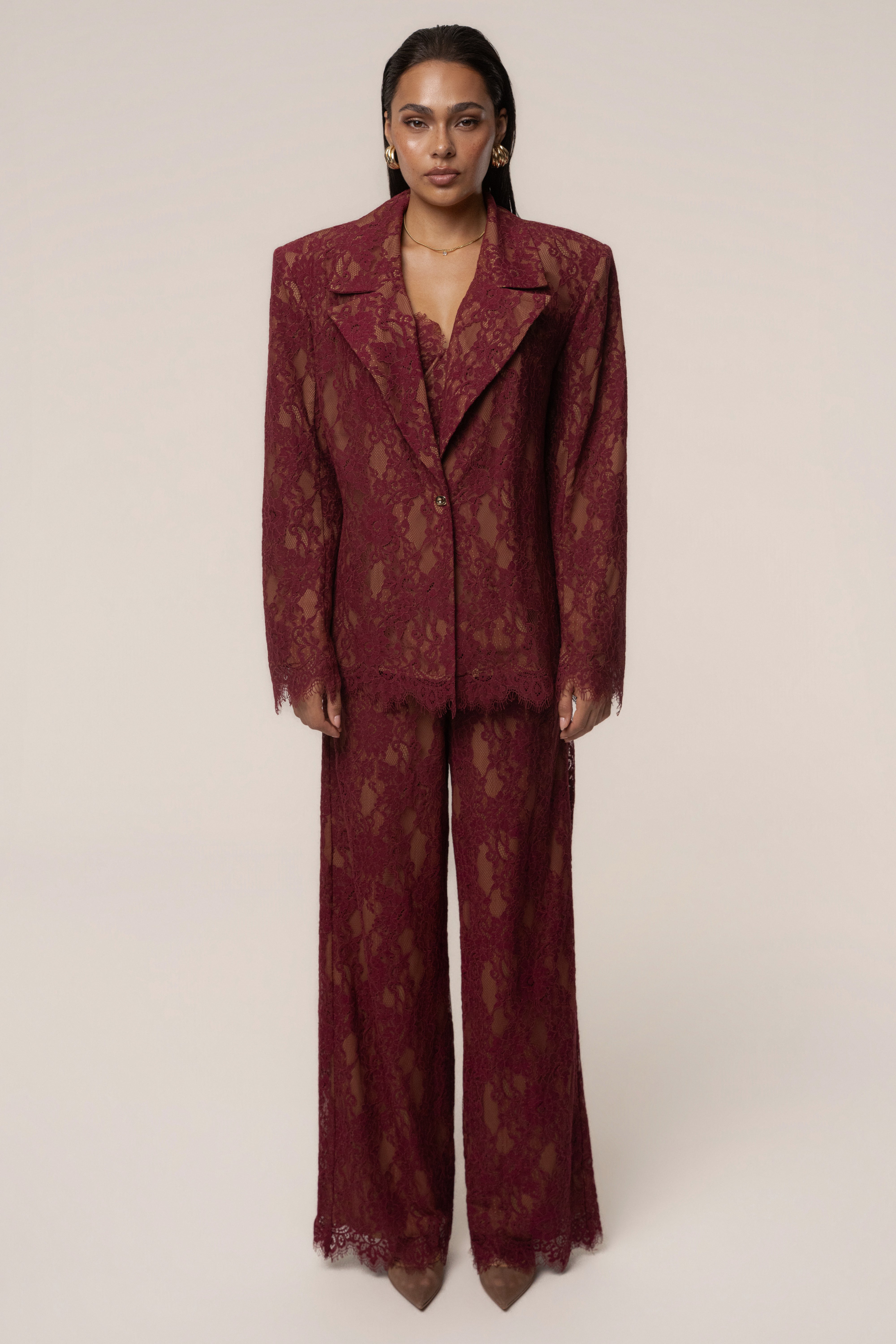 Burgundy Lace And Desire Blazer