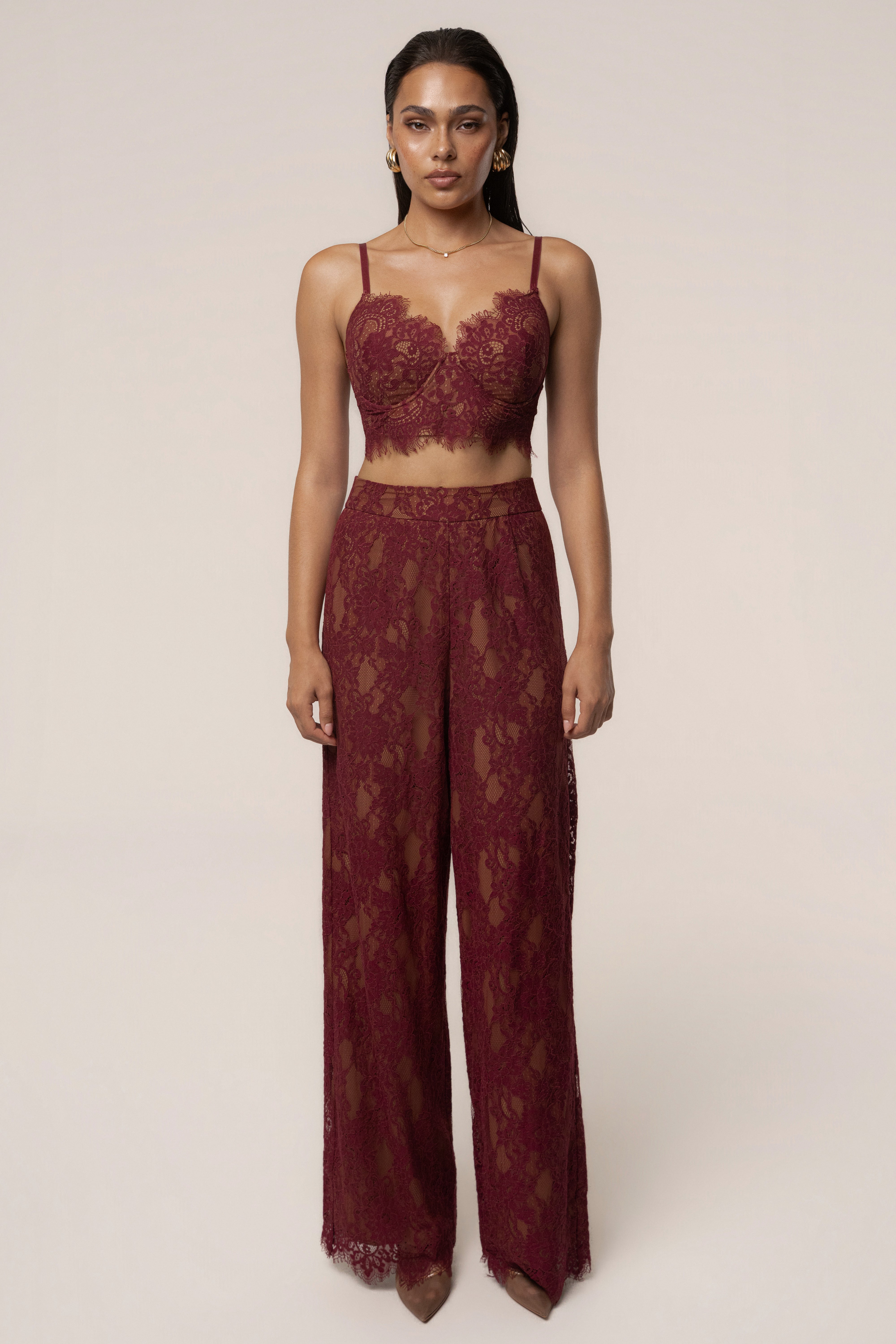 Burgundy Forever Crush Lace Pant