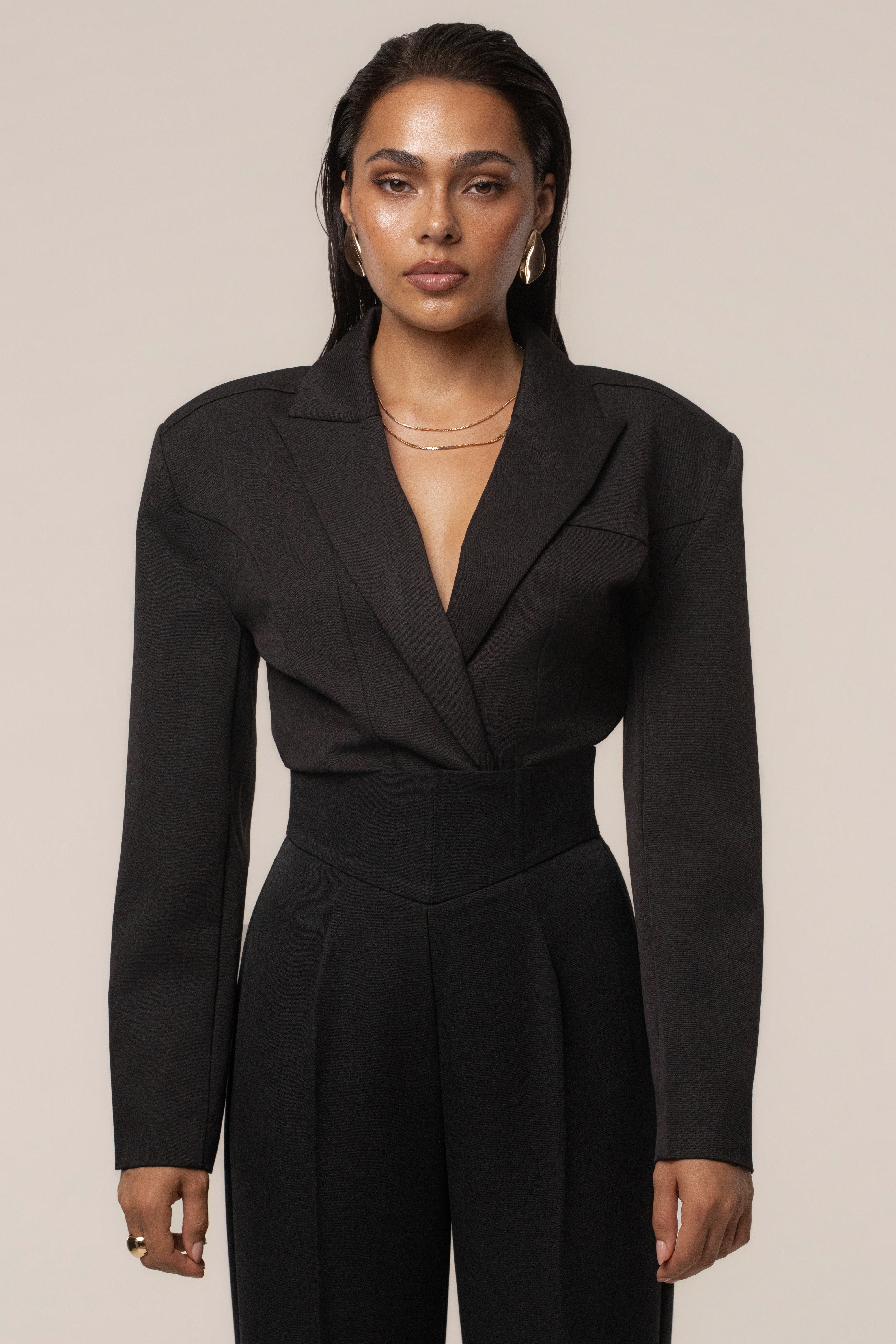 JUNIOR GAULTIER／黒スーツ Black Dominica Structured Bodysuit | JLUXLABEL