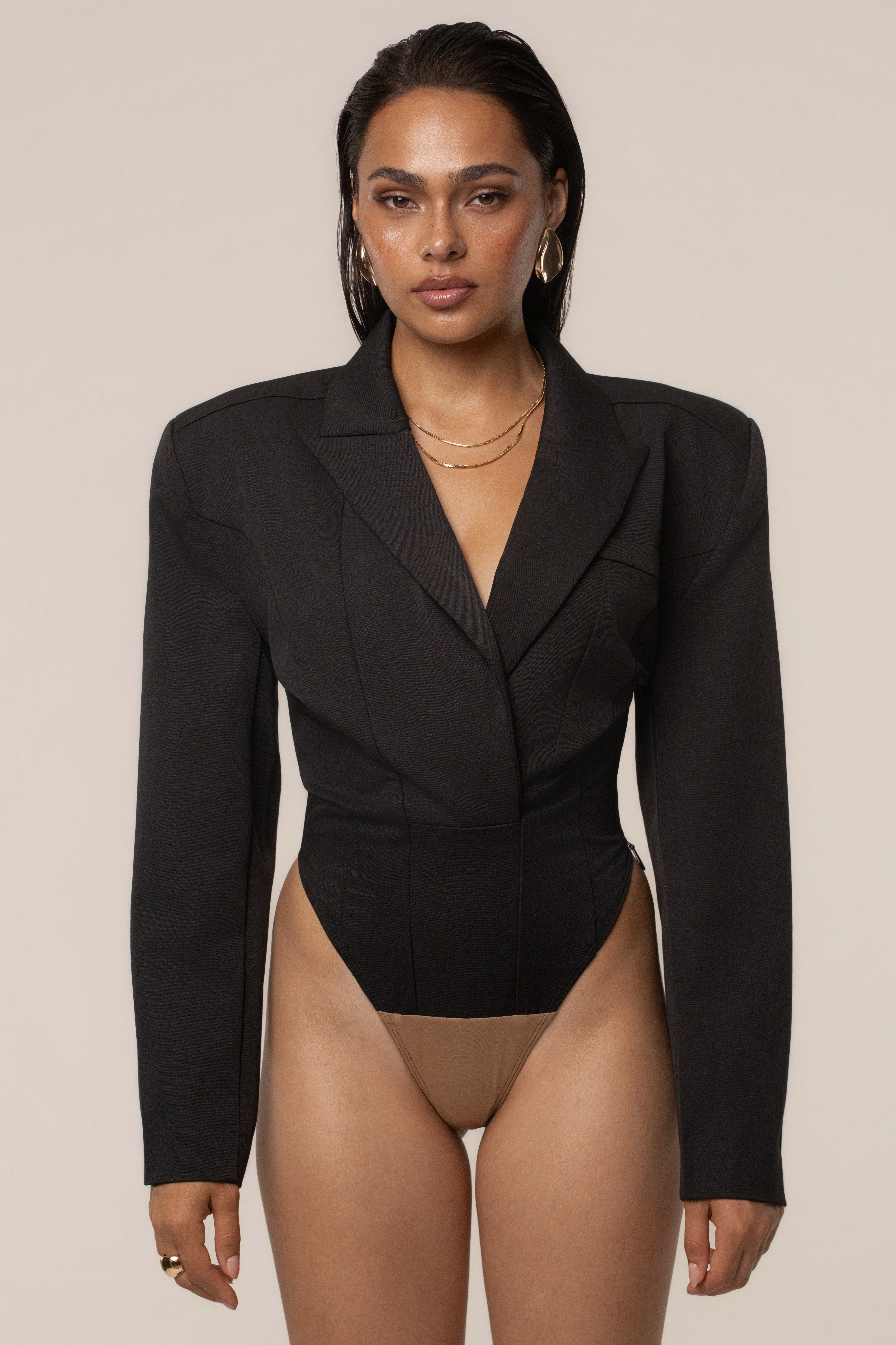 Black Dominica Structured Bodysuit | JLUXLABEL