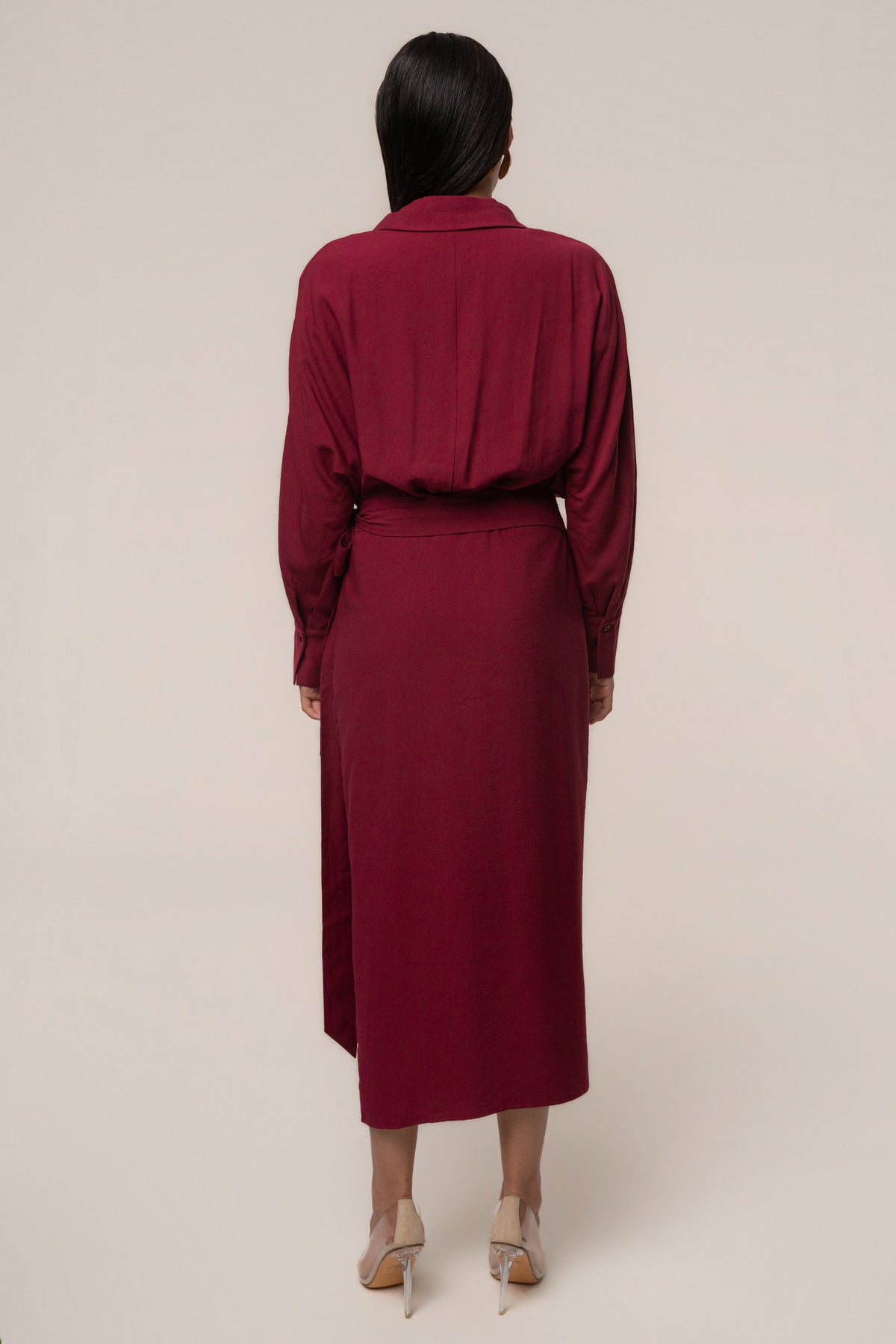 Burgundy Skyline Wrap Midi Dress