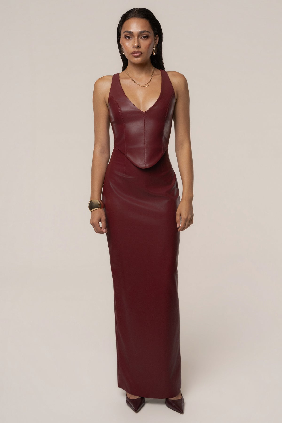 Burgundy Tate PU Leather Top