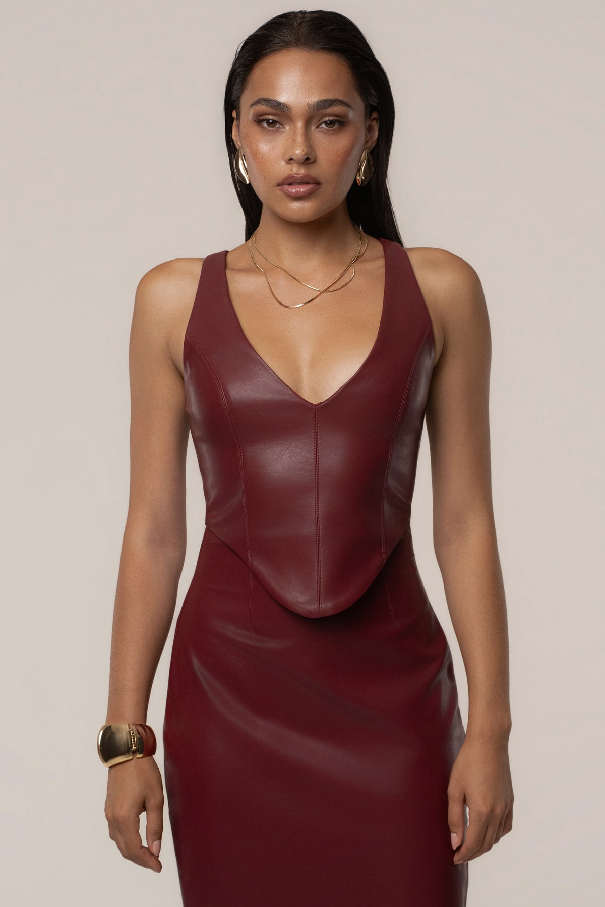 Burgundy Tate PU Leather Top