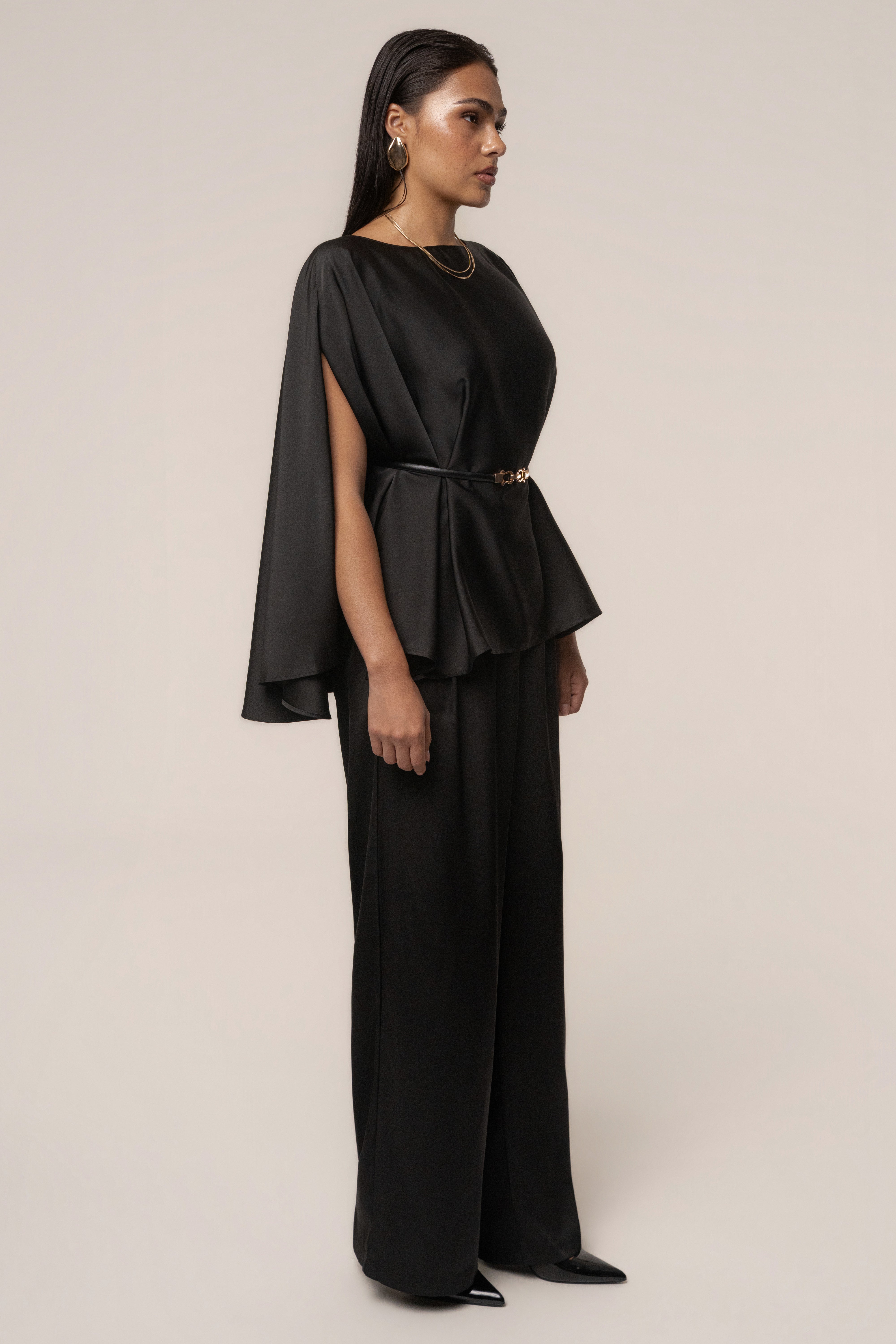 Black Power & Poise Satin Pant Set