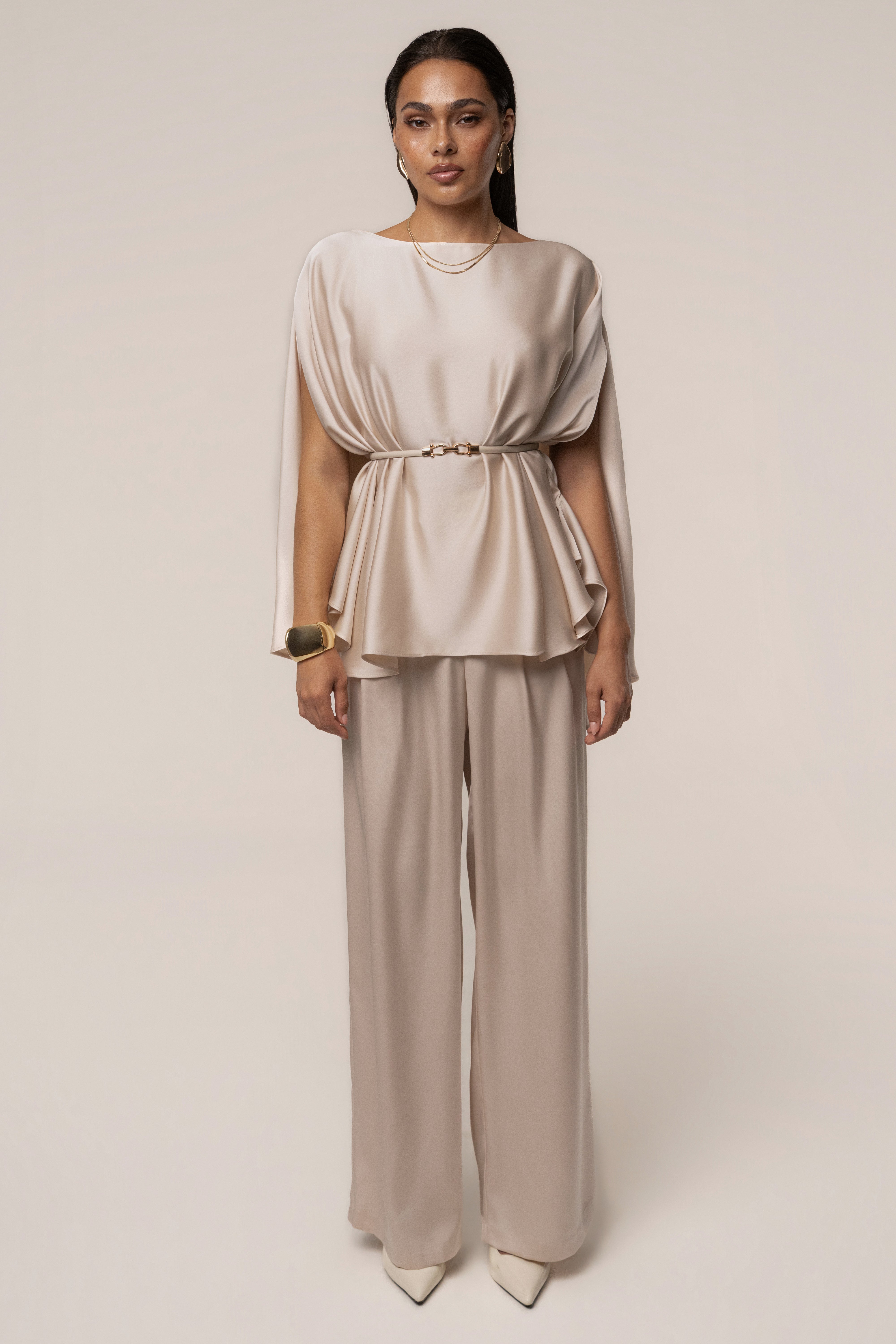 Champagne Power & Poise Satin Pant Set