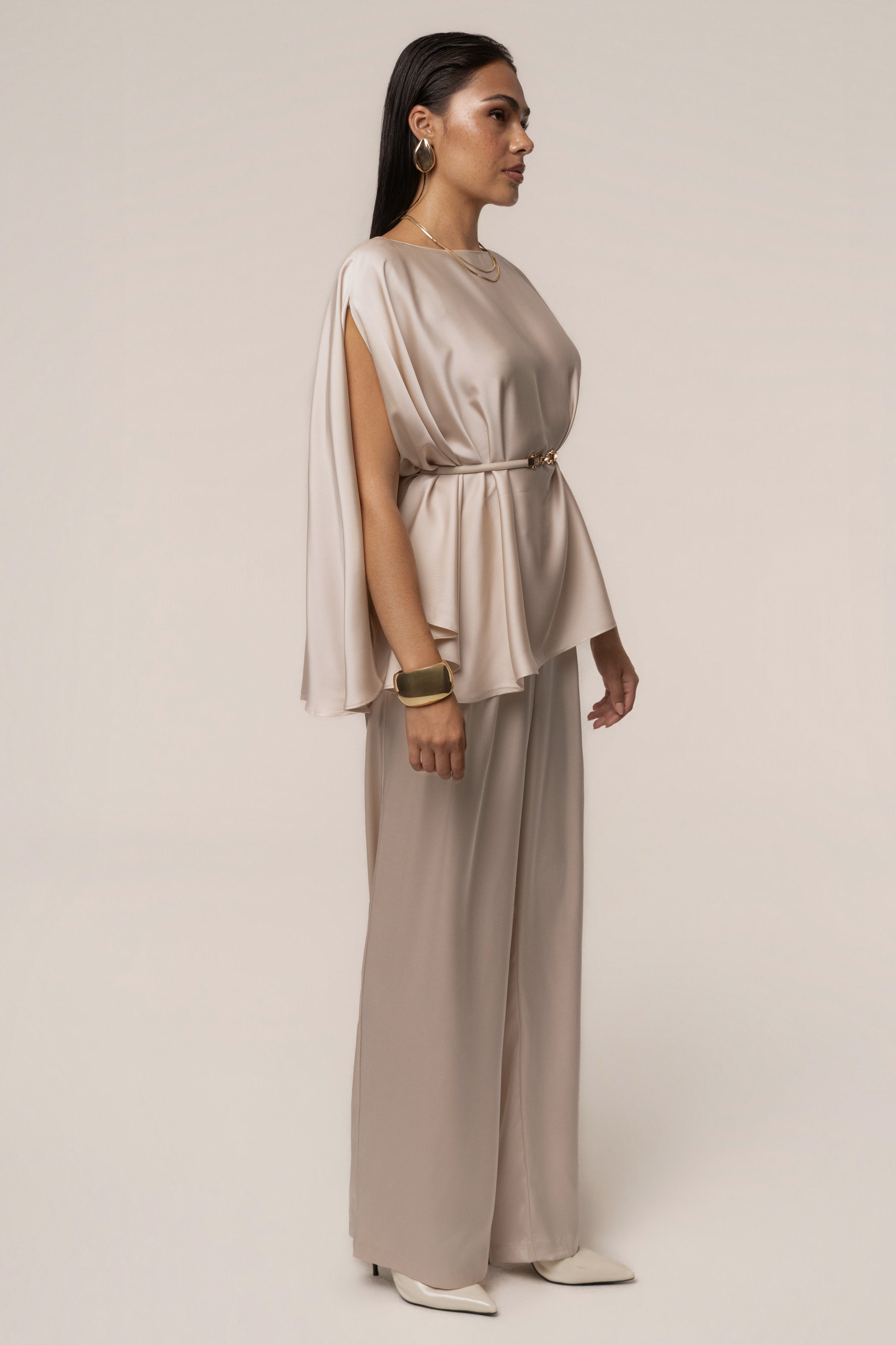 Champagne Power & Poise Satin Pant Set