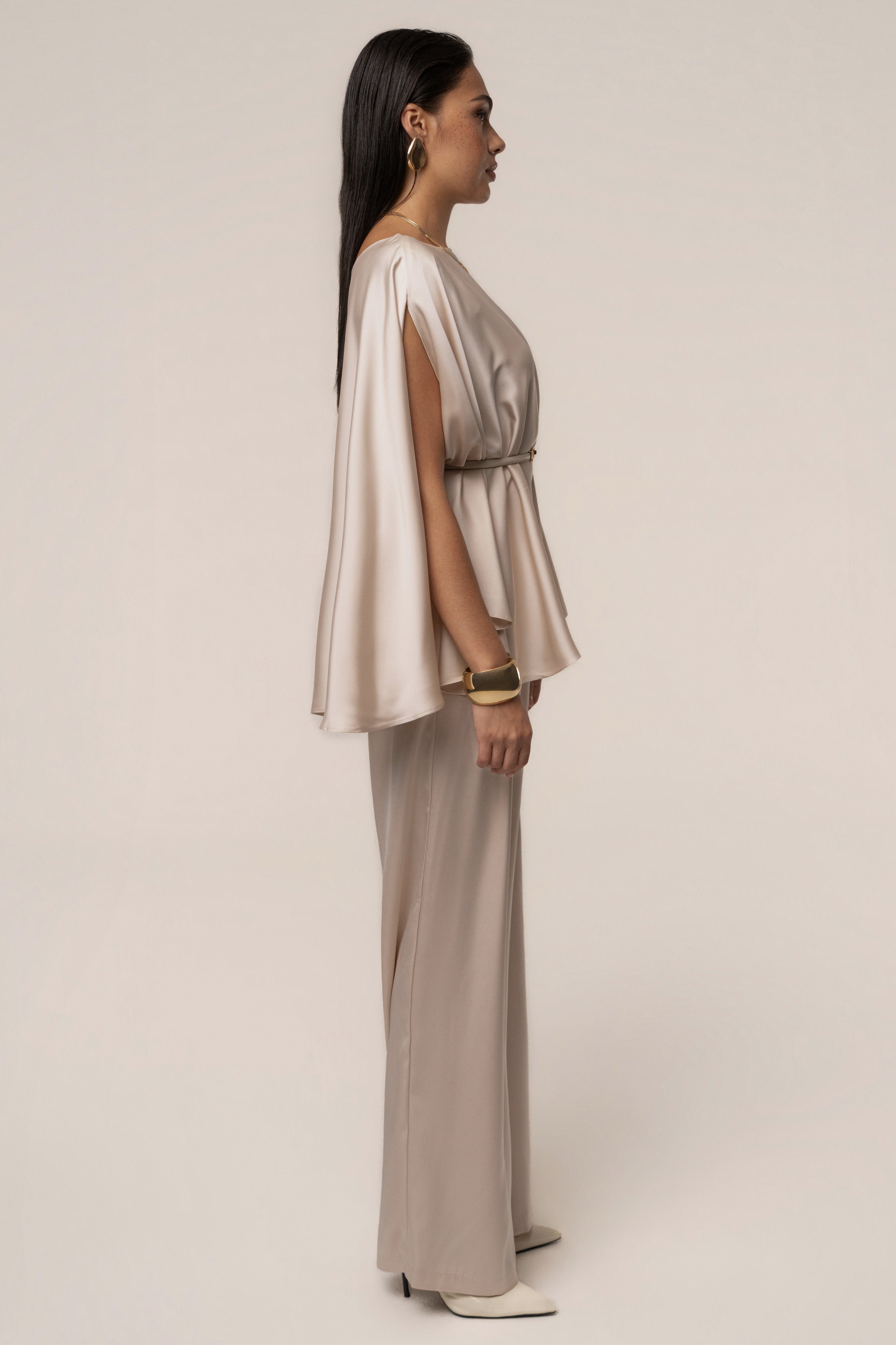 Champagne Power & Poise Satin Pant Set
