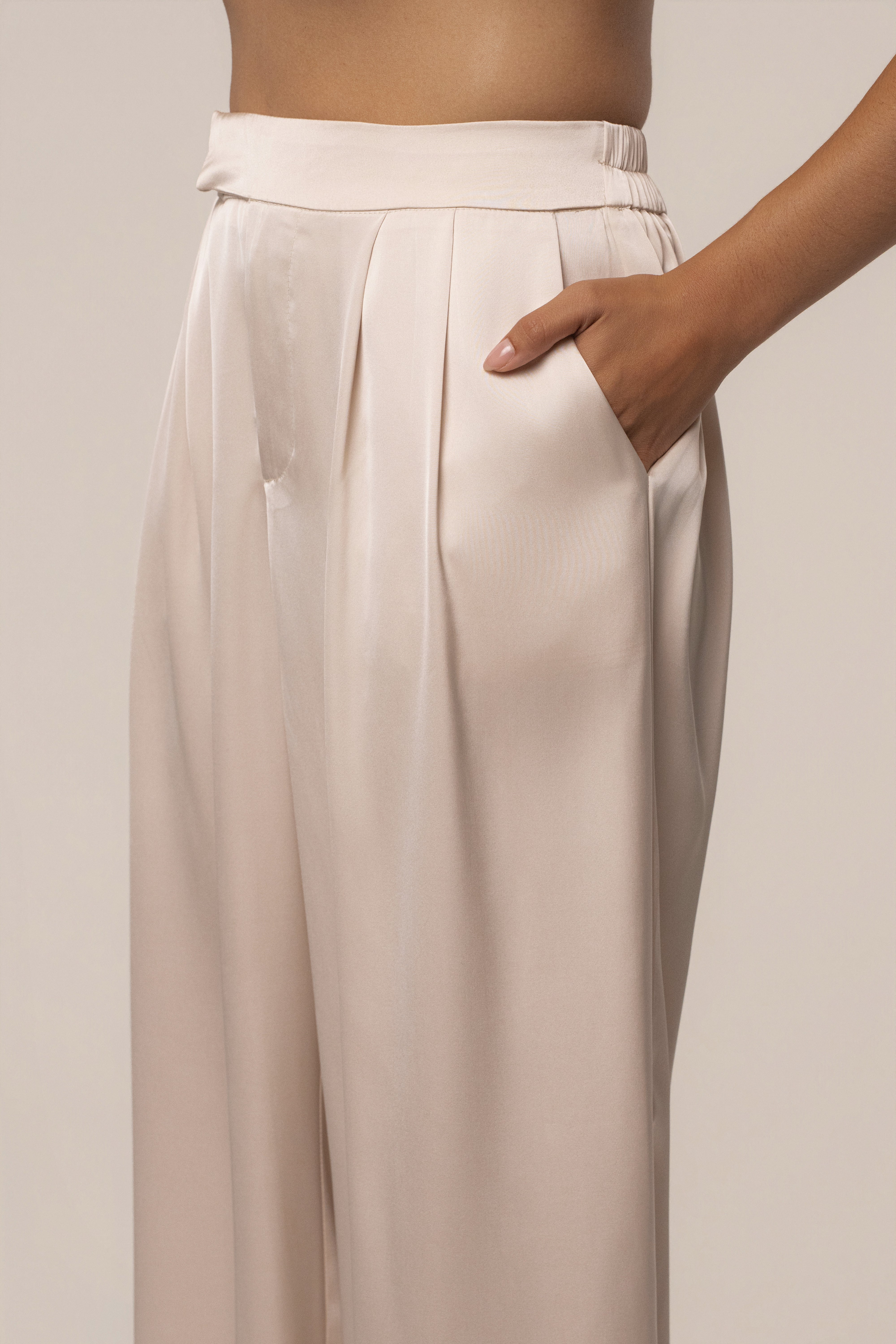 Champagne Power & Poise Satin Pant Set