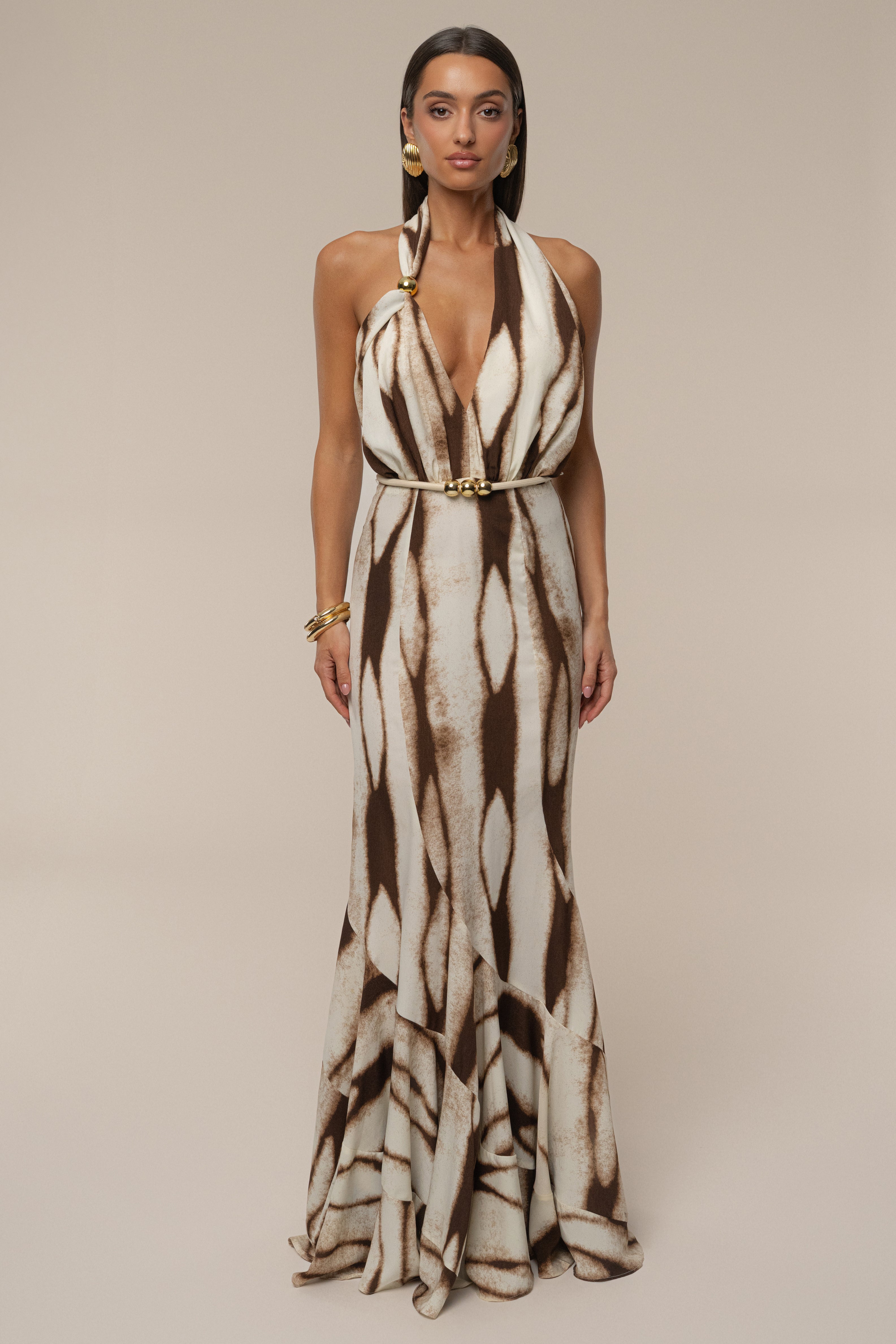 Ivory Desert Glow Flared Maxi Dress - JLUXLABEL