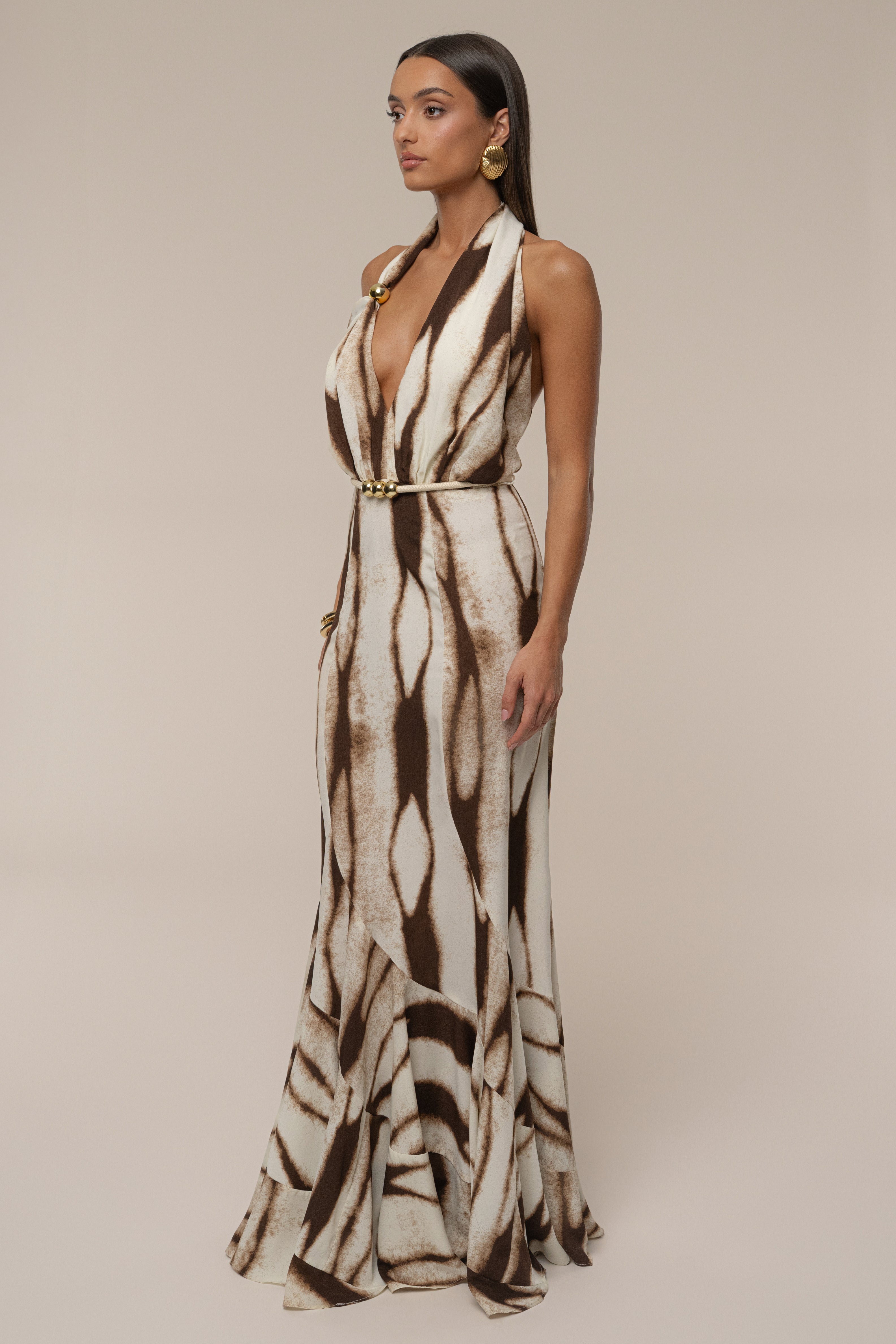Ivory Desert Glow Flared Maxi Dress - JLUXLABEL