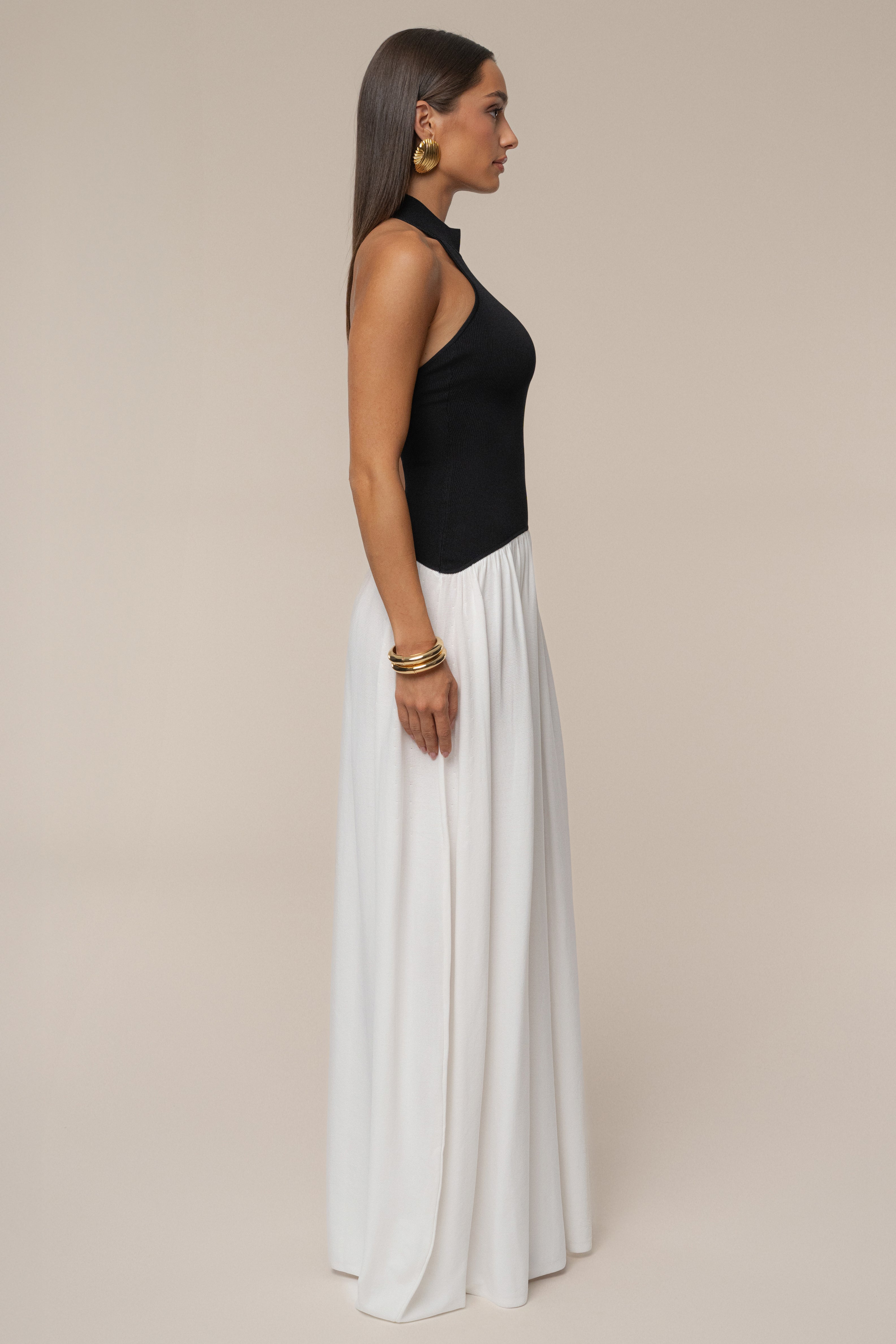 Black/Ivory Capri Contrast Maxi Dress - JLUXLABEL