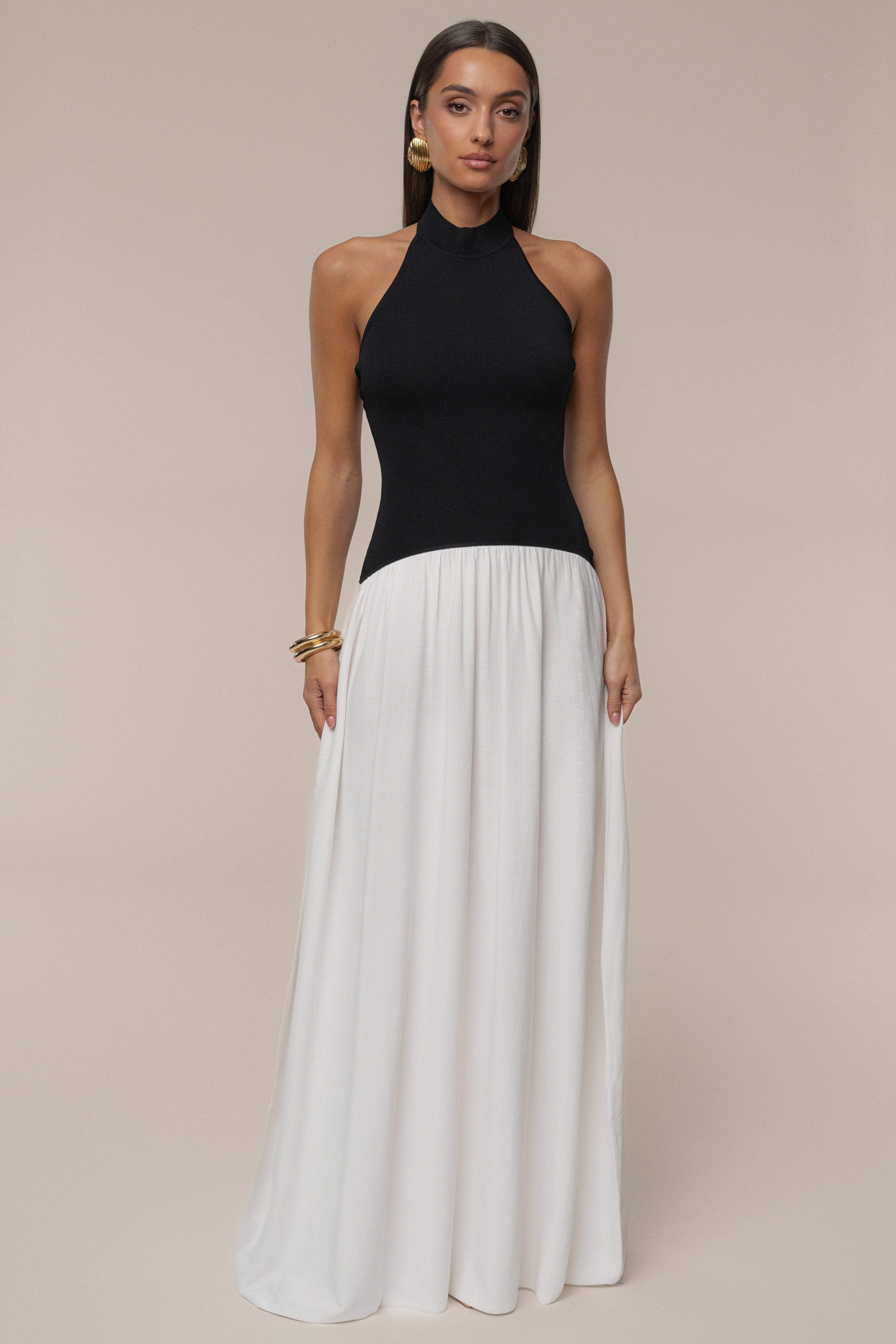 Black/Ivory Capri Contrast Maxi Dress - JLUXLABEL