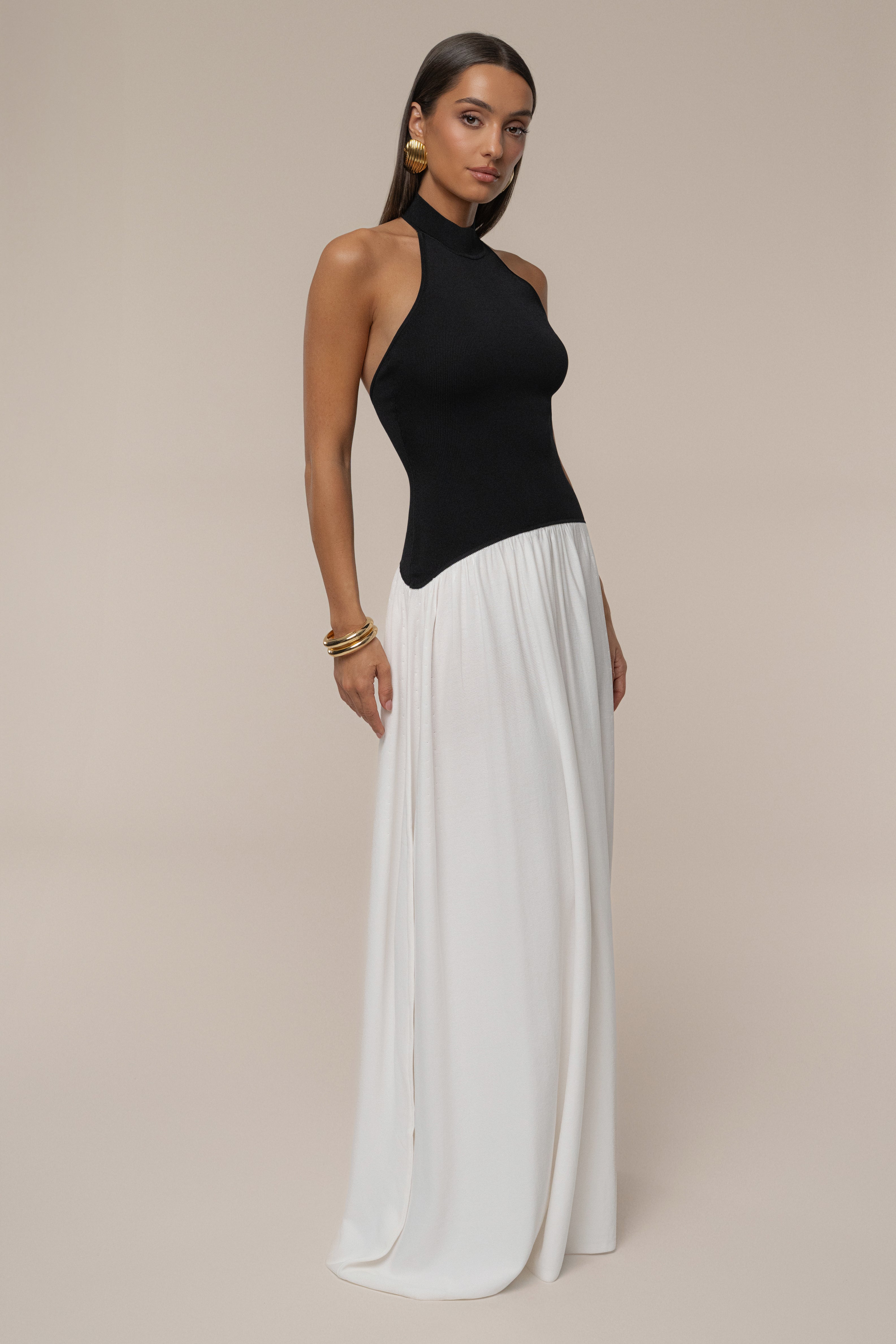 Black/Ivory Capri Contrast Maxi Dress - JLUXLABEL