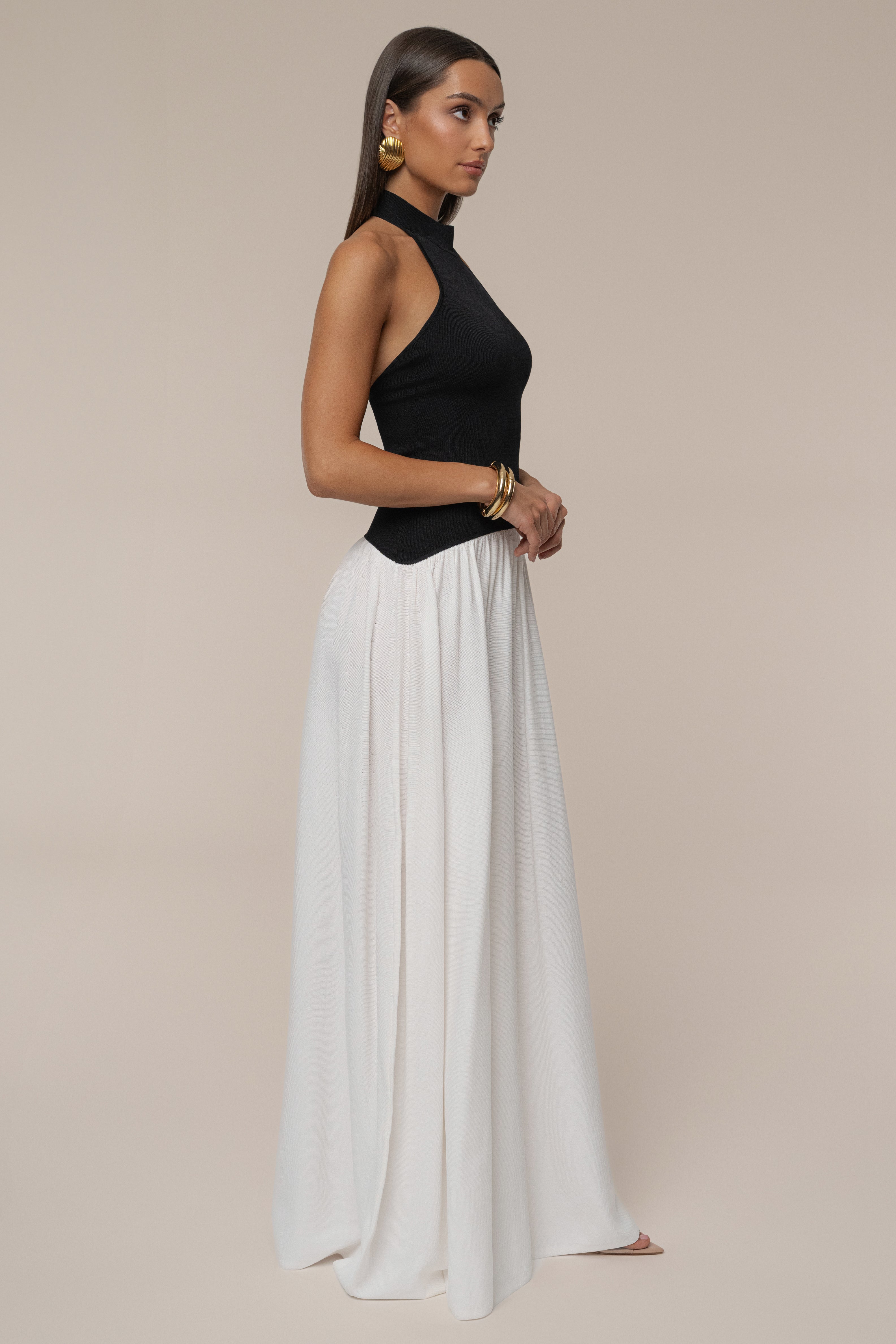 Black/Ivory Capri Contrast Maxi Dress - JLUXLABEL