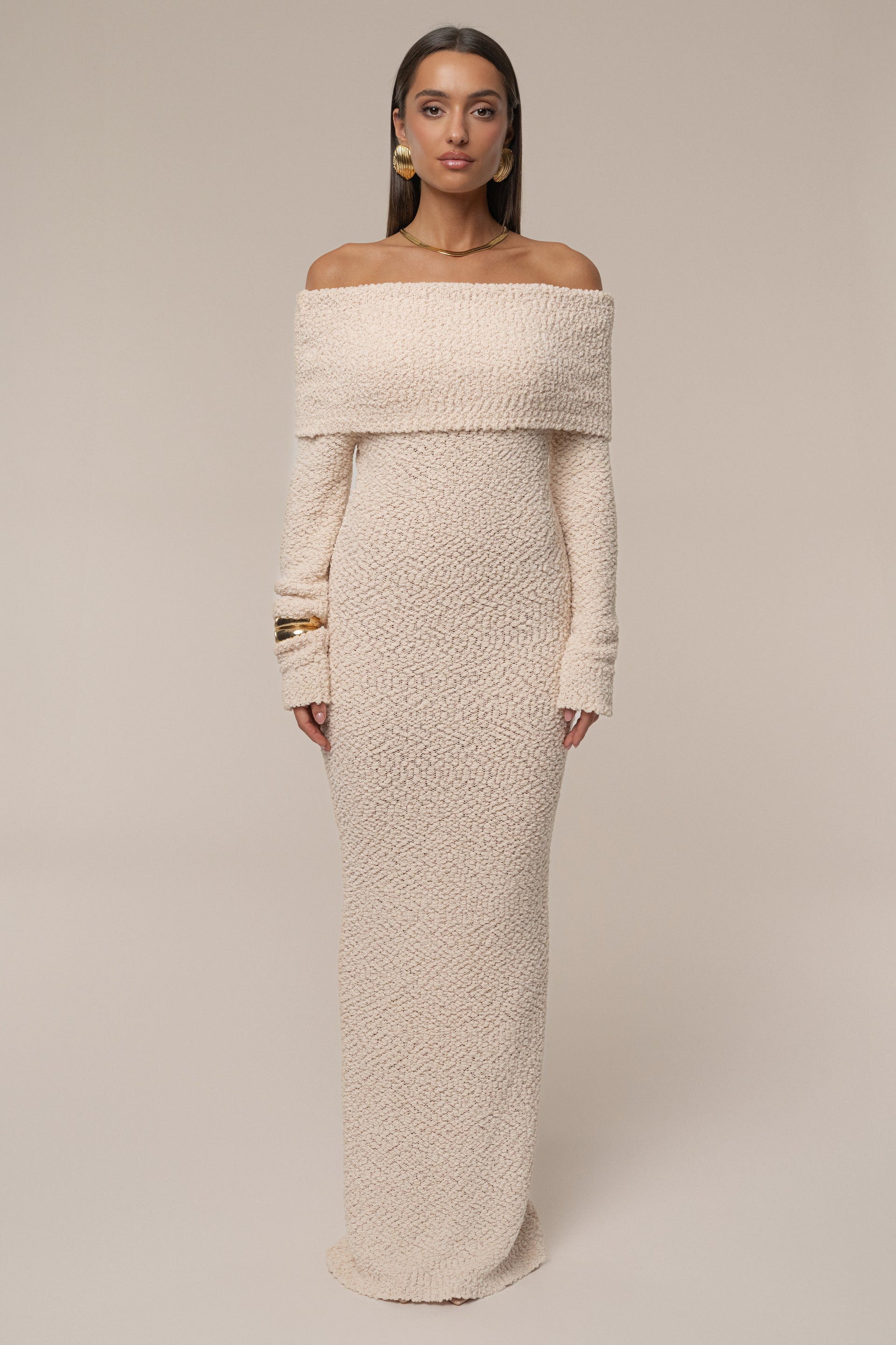 cream maxi knit dress Rowan Cream Cable Knit Maxi Dress - L Size - Women's Dresses