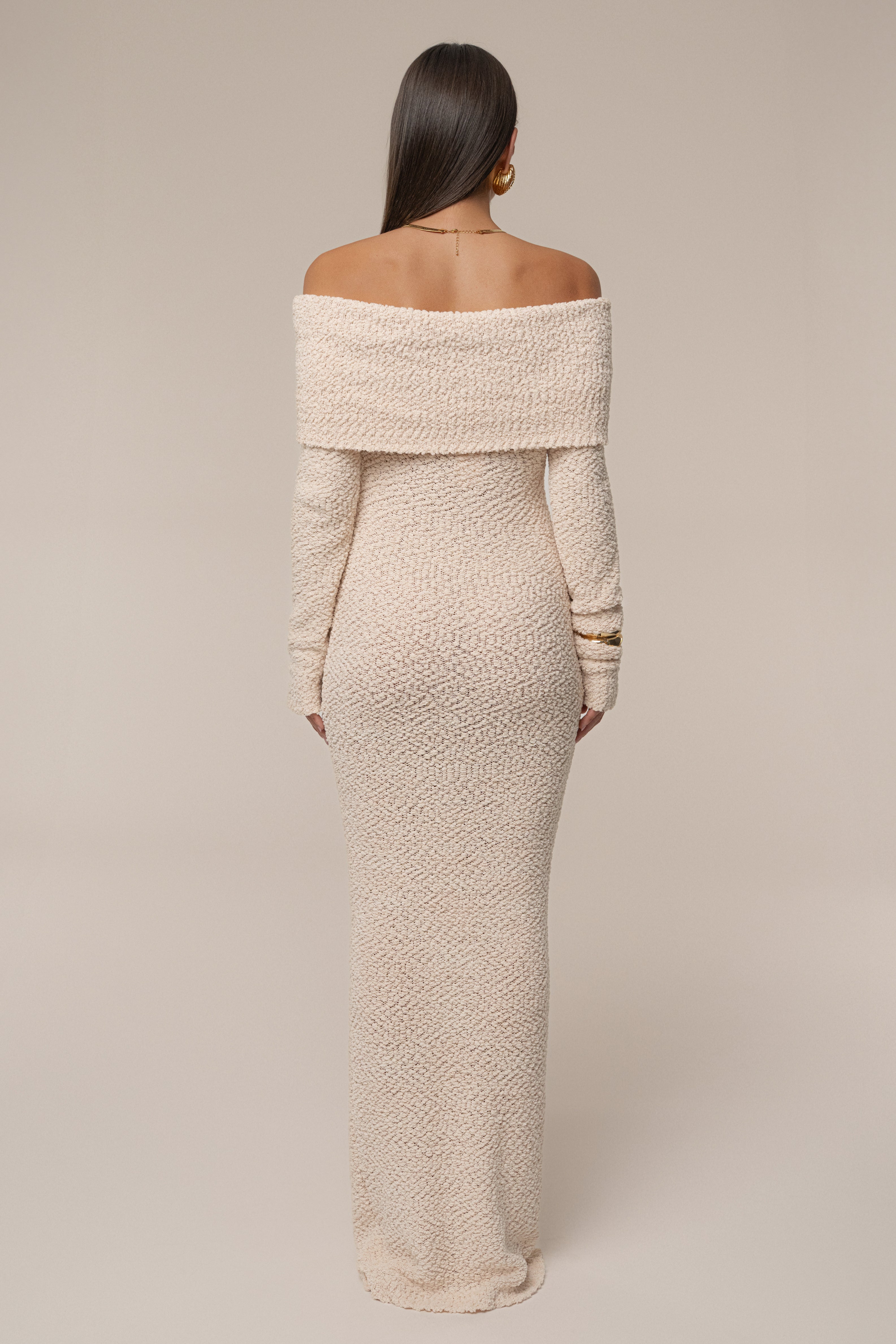 Cream Olivea Knit Maxi Dress - JLUXLABEL
