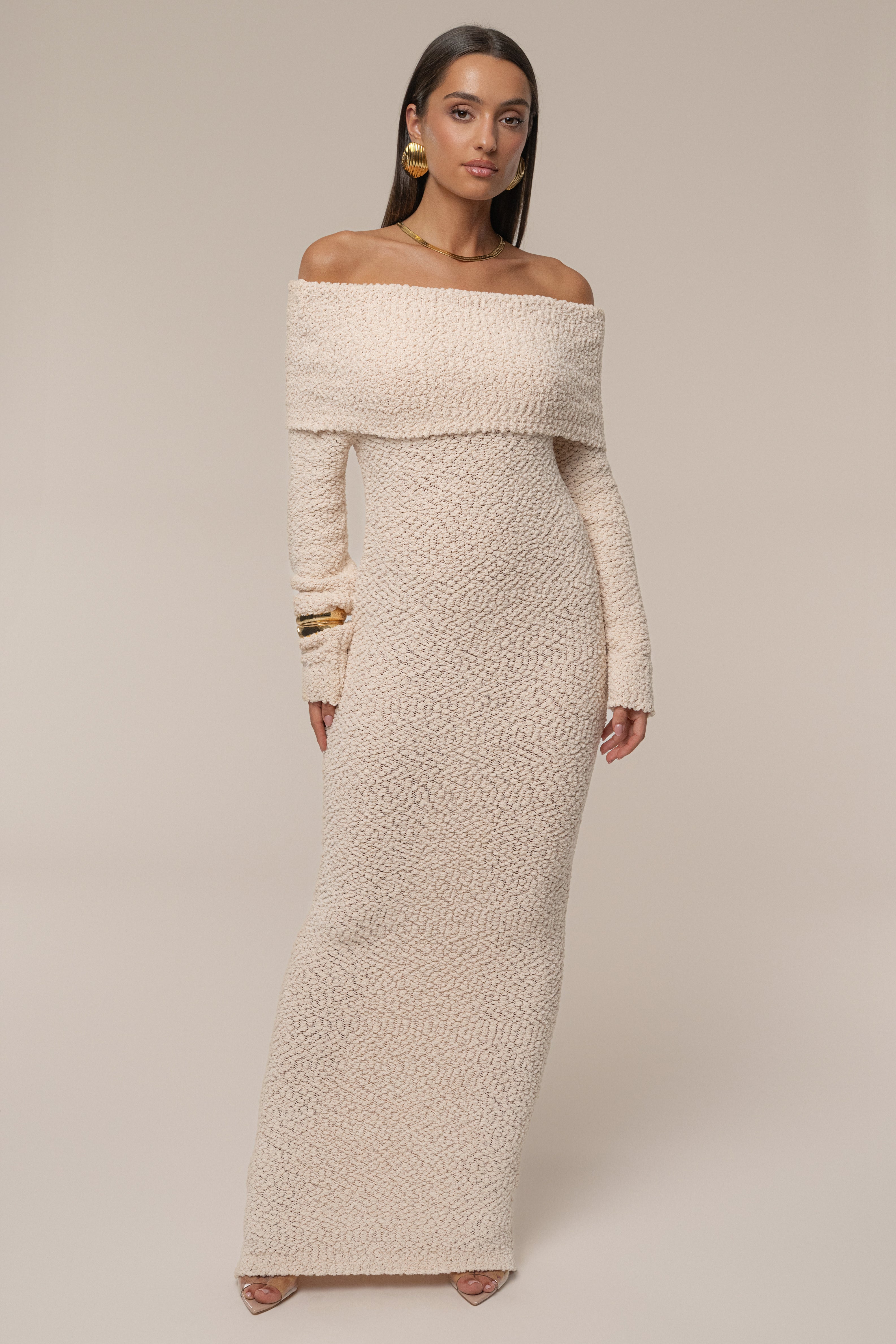 Cream Olivea Knit Maxi Dress - JLUXLABEL