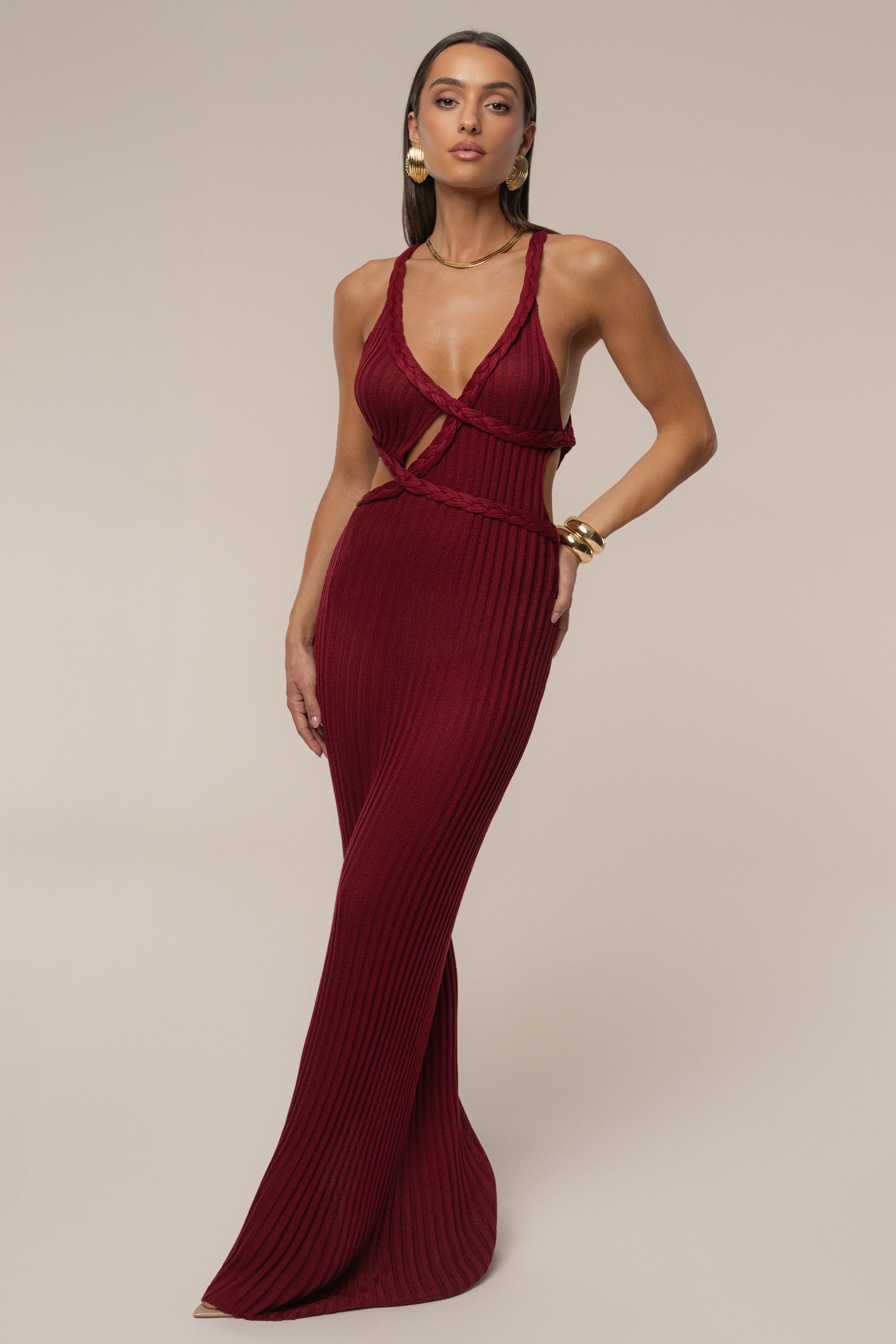 Burgundy Drift And Dream Braided Maxi Dress - JLUXLABEL