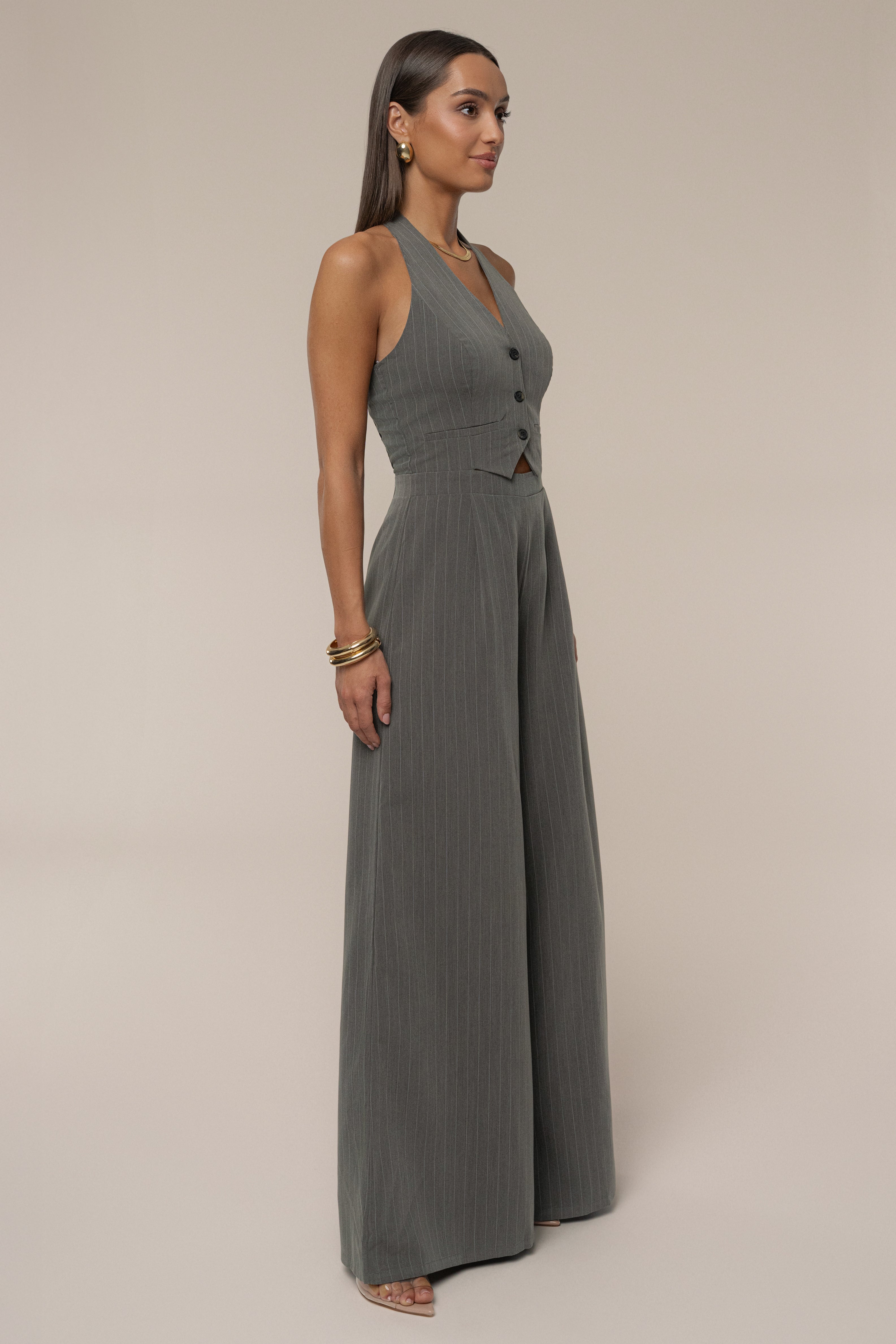 Grey Classic Pinstriped Jumpsuit - JLUXLABEL