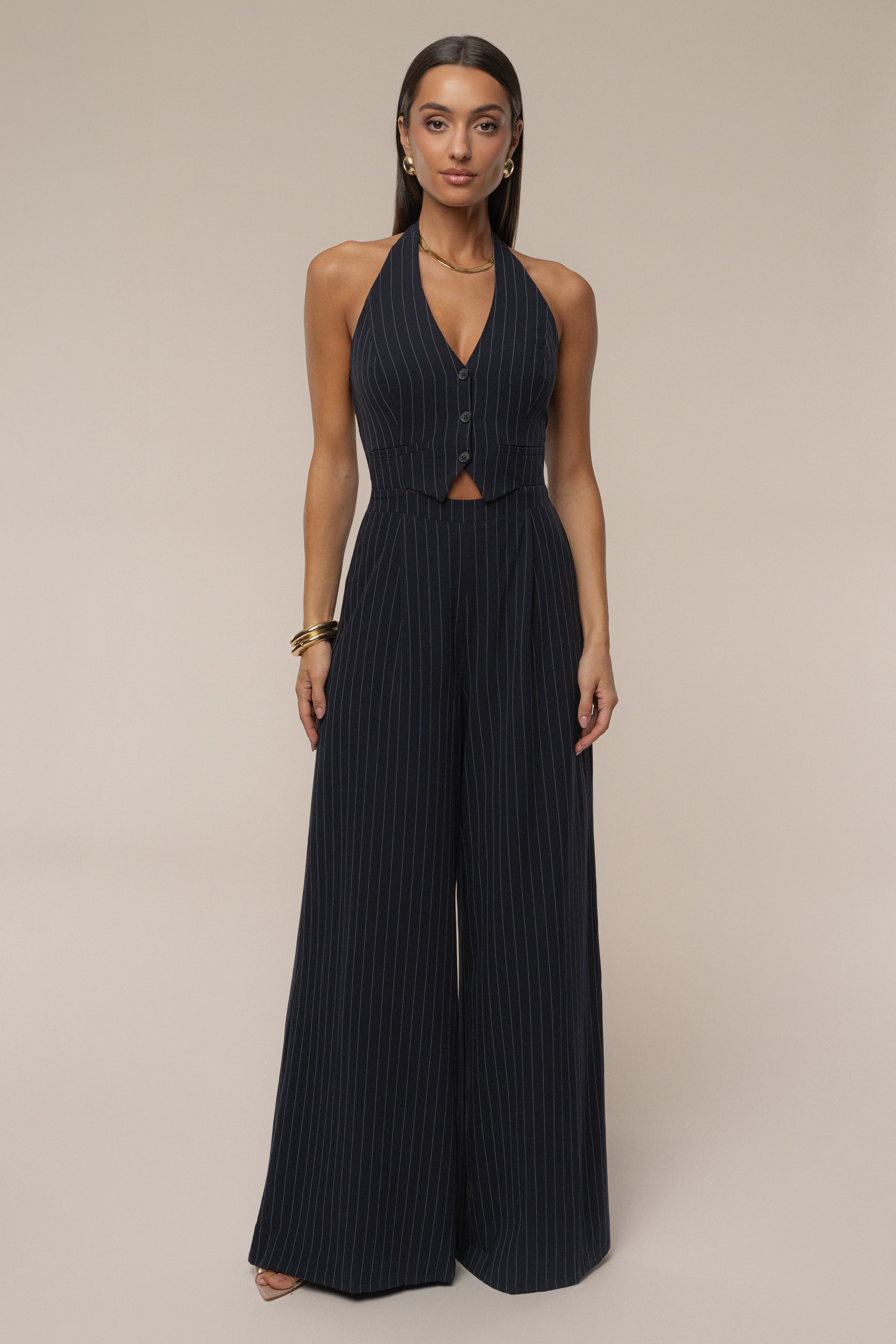 Navy Classic Pinstriped Jumpsuit