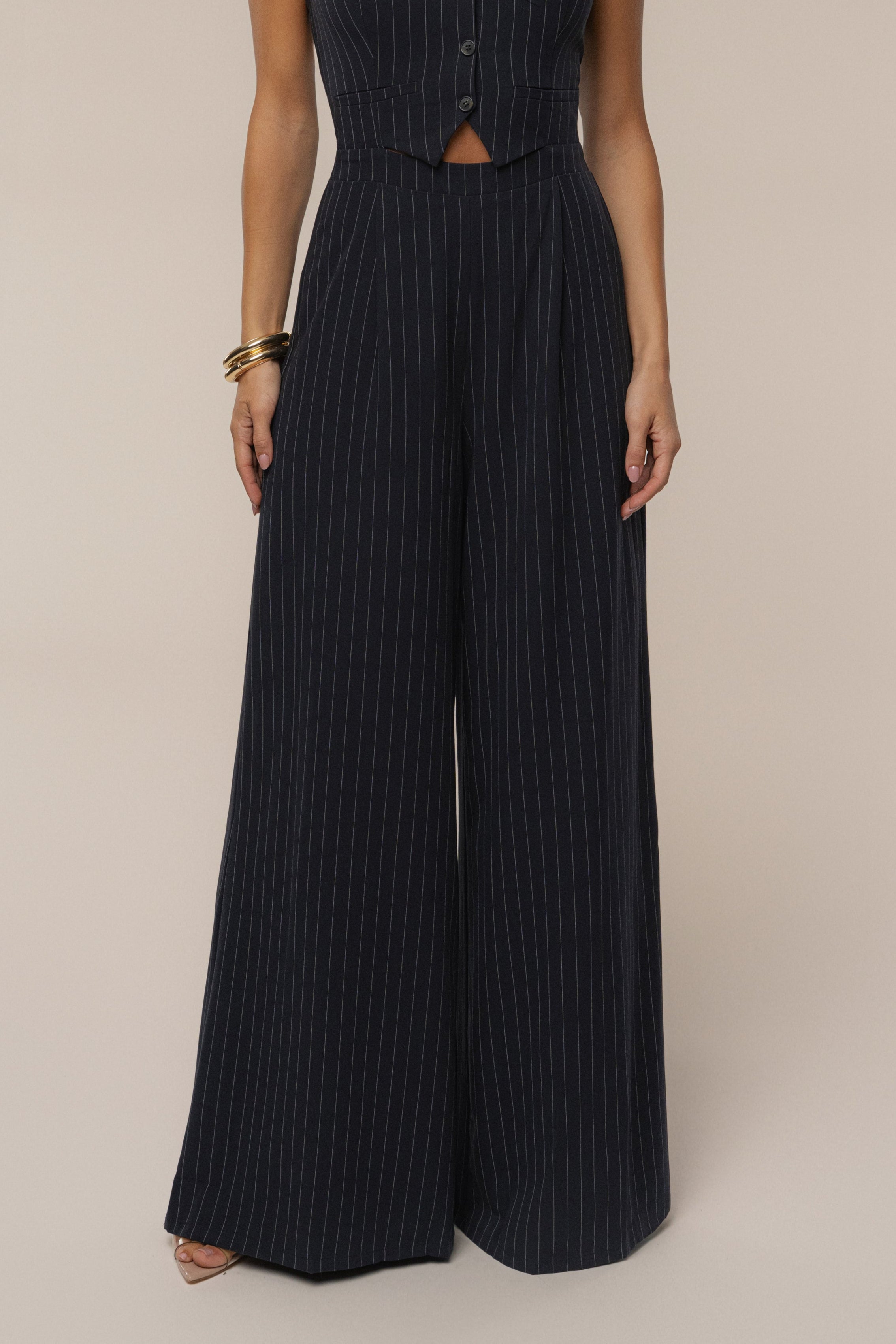Navy Classic Pinstriped Jumpsuit