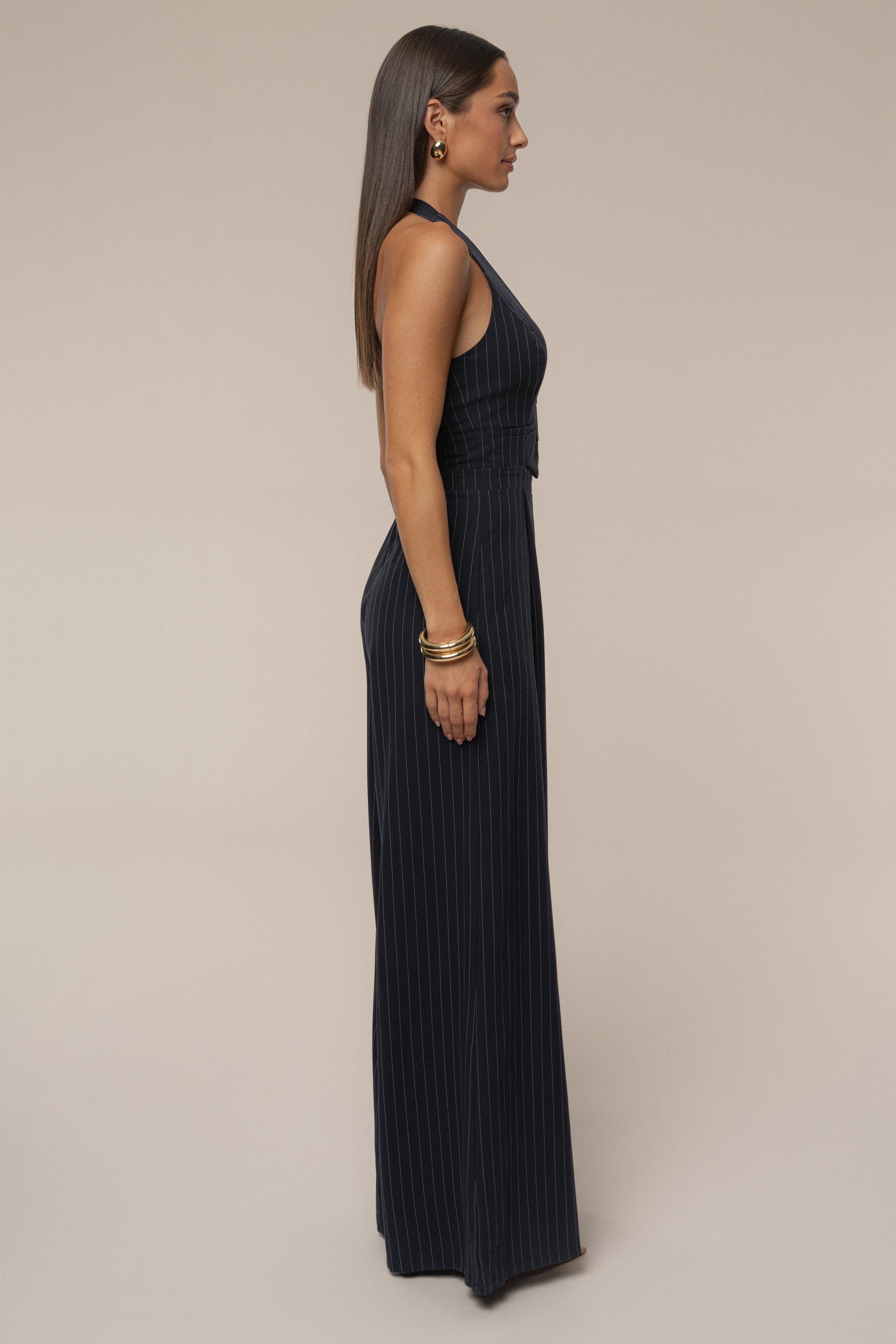 Navy Classic Pinstriped Jumpsuit - JLUXLABEL