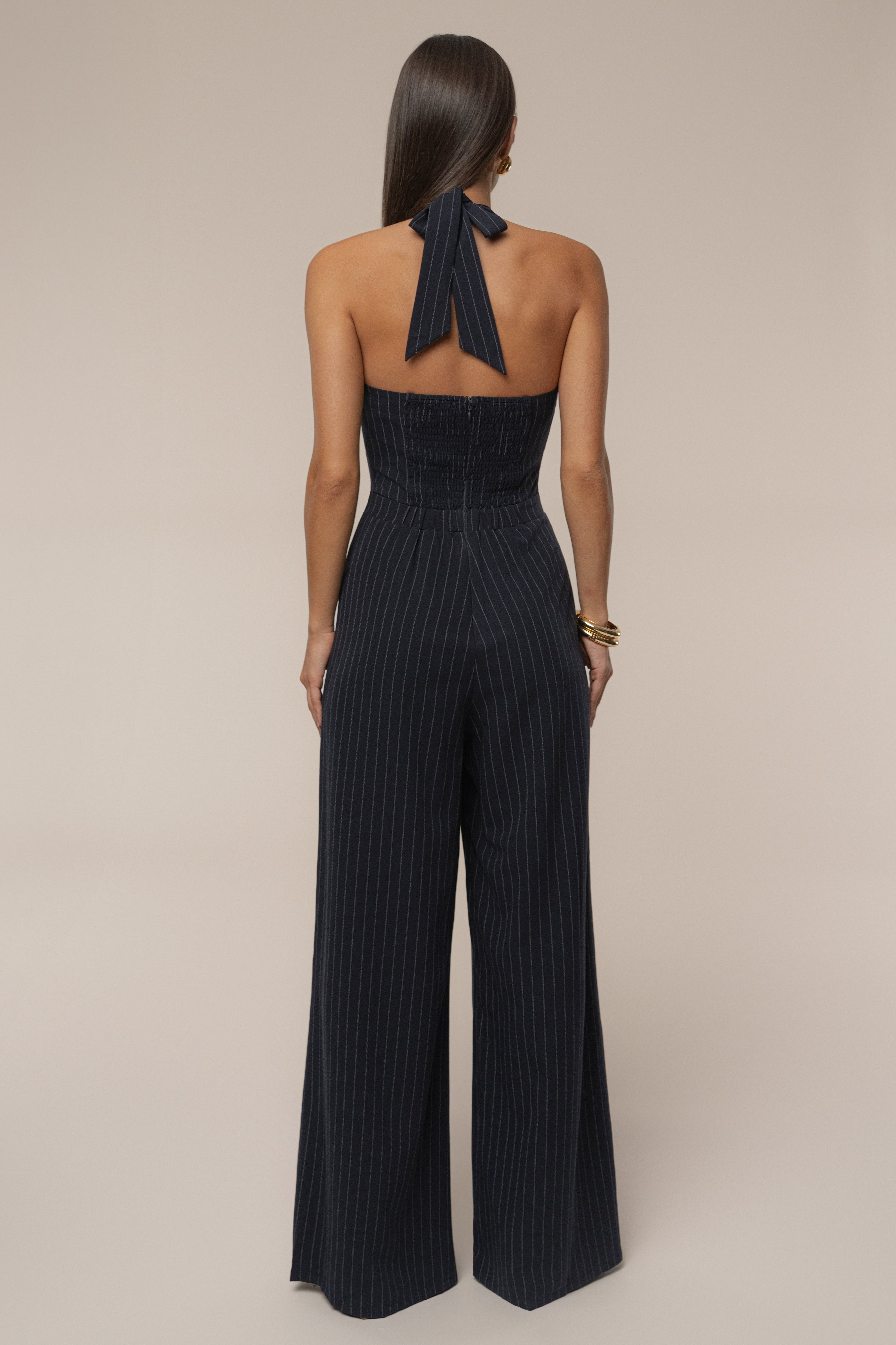 Navy Classic Pinstriped Jumpsuit - JLUXLABEL