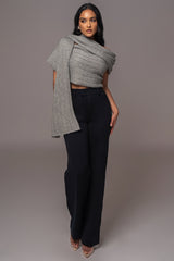 Grey Soft Life Sweater Knit Cable Top - JLUXLABEL