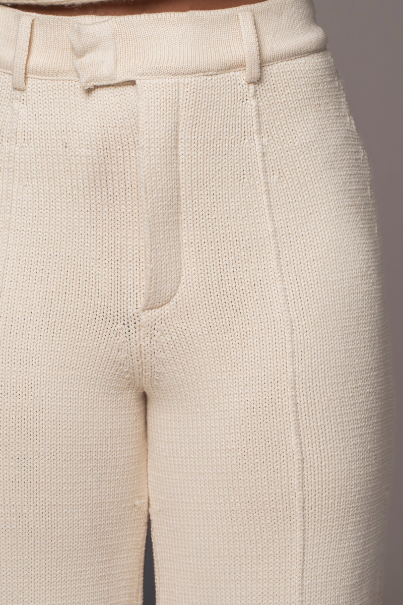Ivory Back In Business Knit Trousers - JLUXLABEL