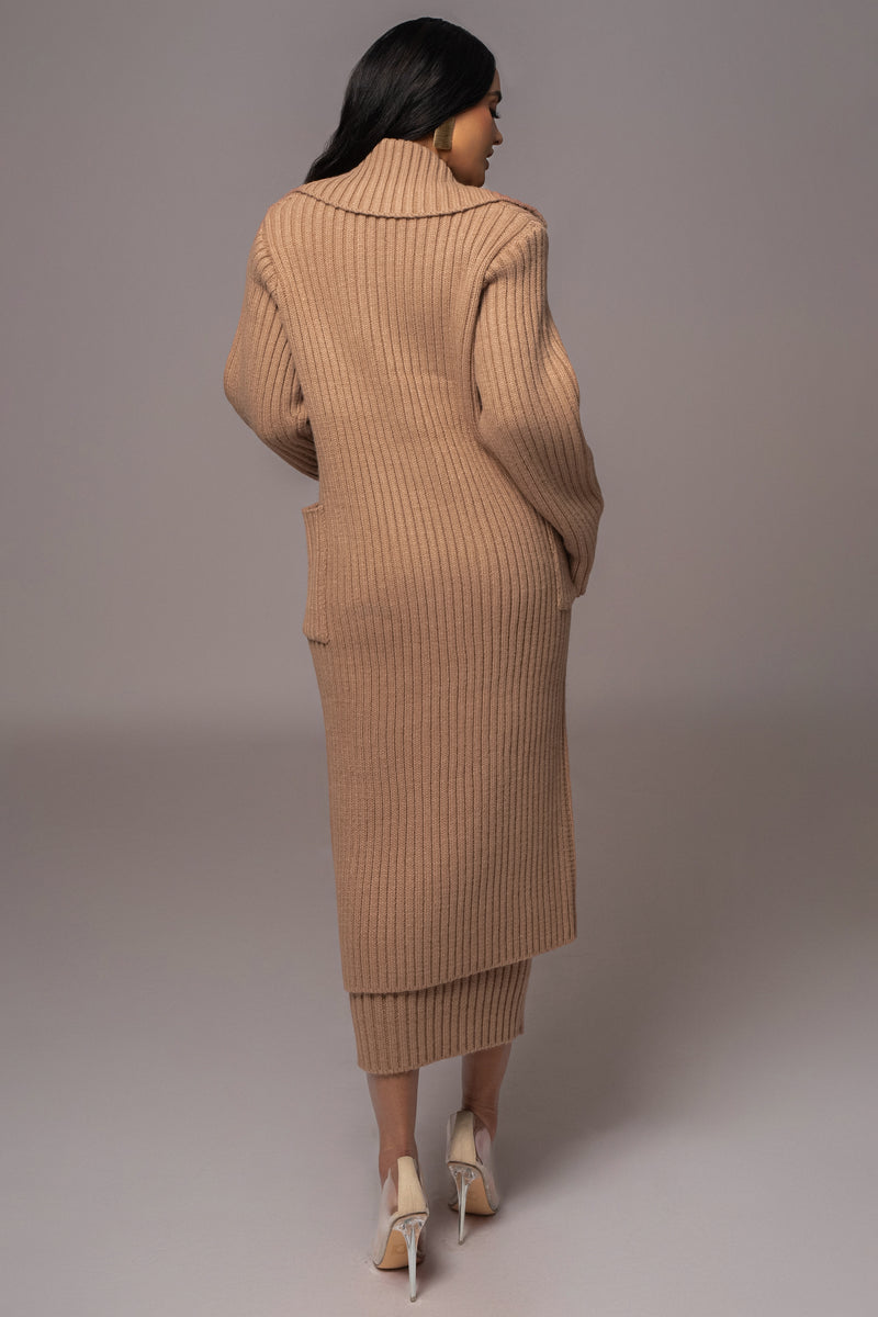 Taupe On My Own Longline Knit Coat - JLUXLABEL