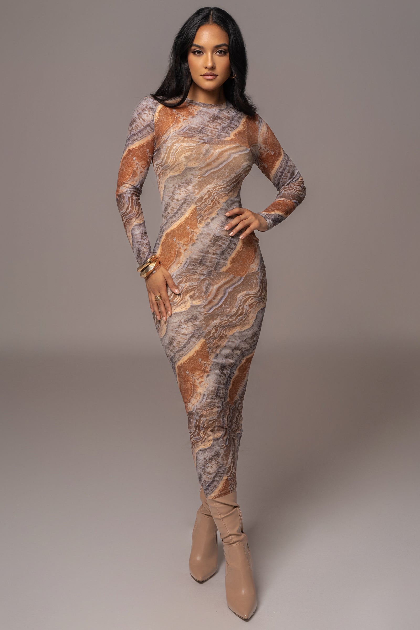 Grey Multi Solana Mesh Maxi Dress | JLUXLABEL