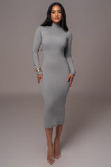 Grey Mock Neck Sweater Dress - JLUXLABEL