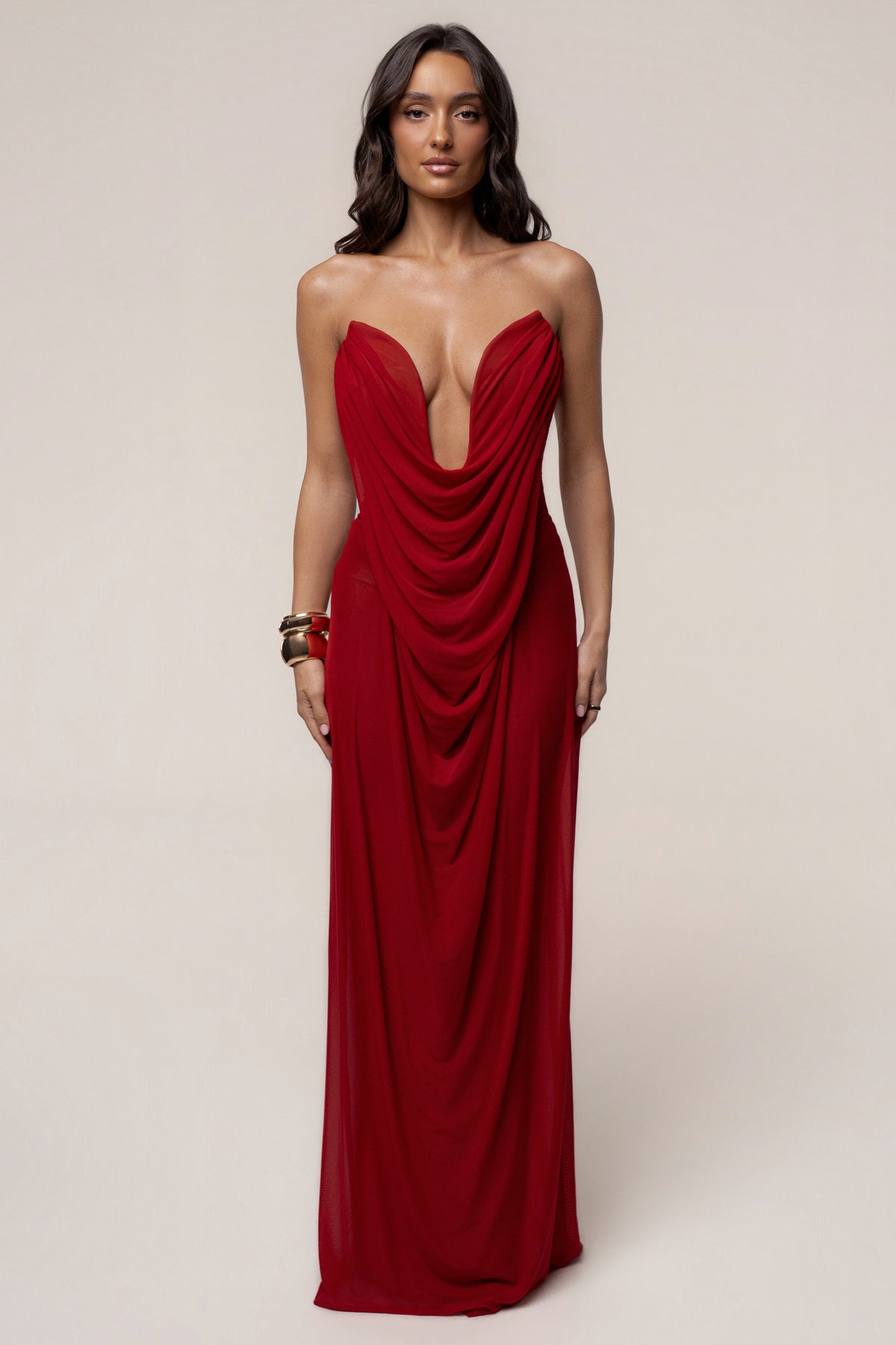 Burgundy Siren Sculpted Mesh Dress