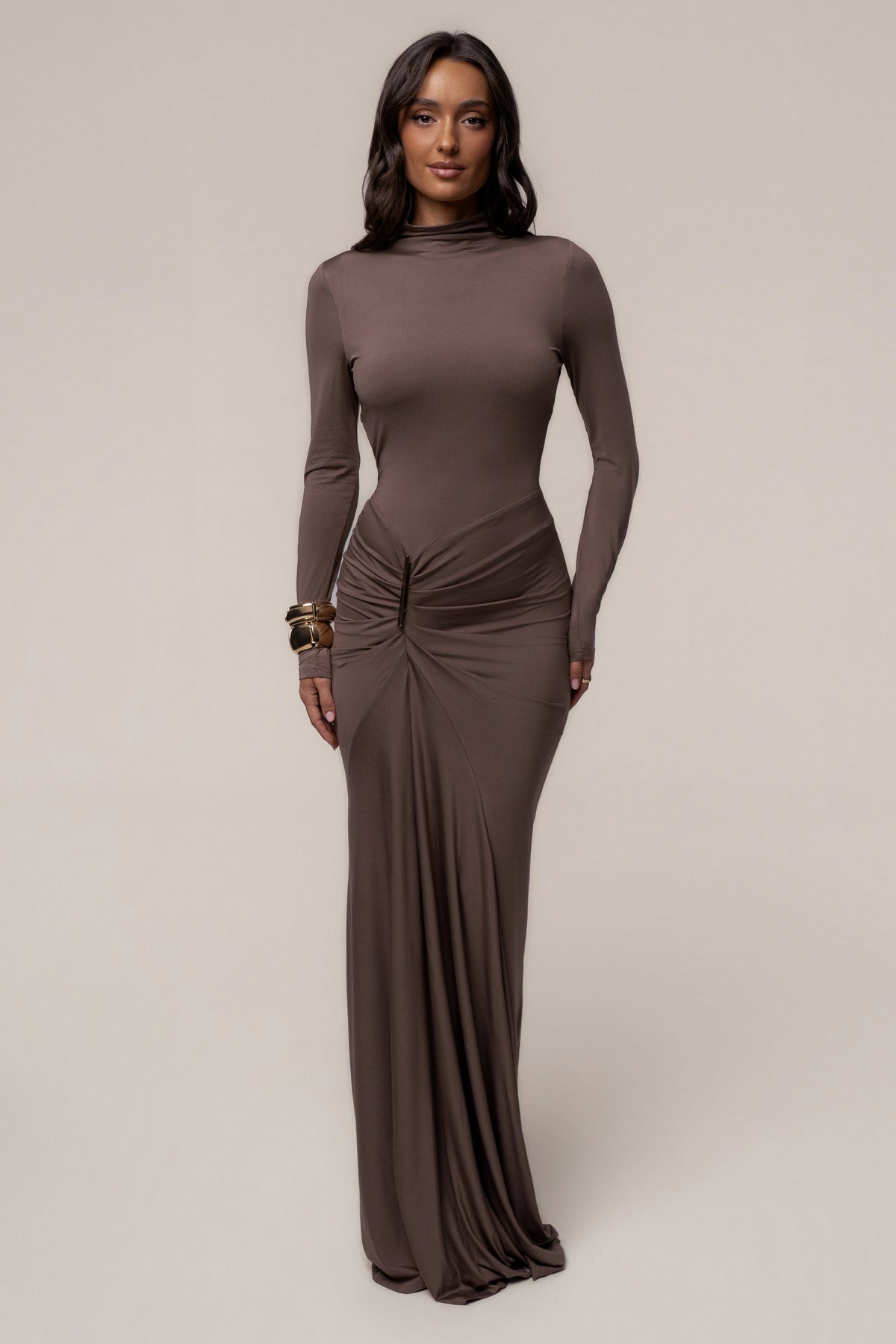Mocha Esmeralda Mock Neck Dress