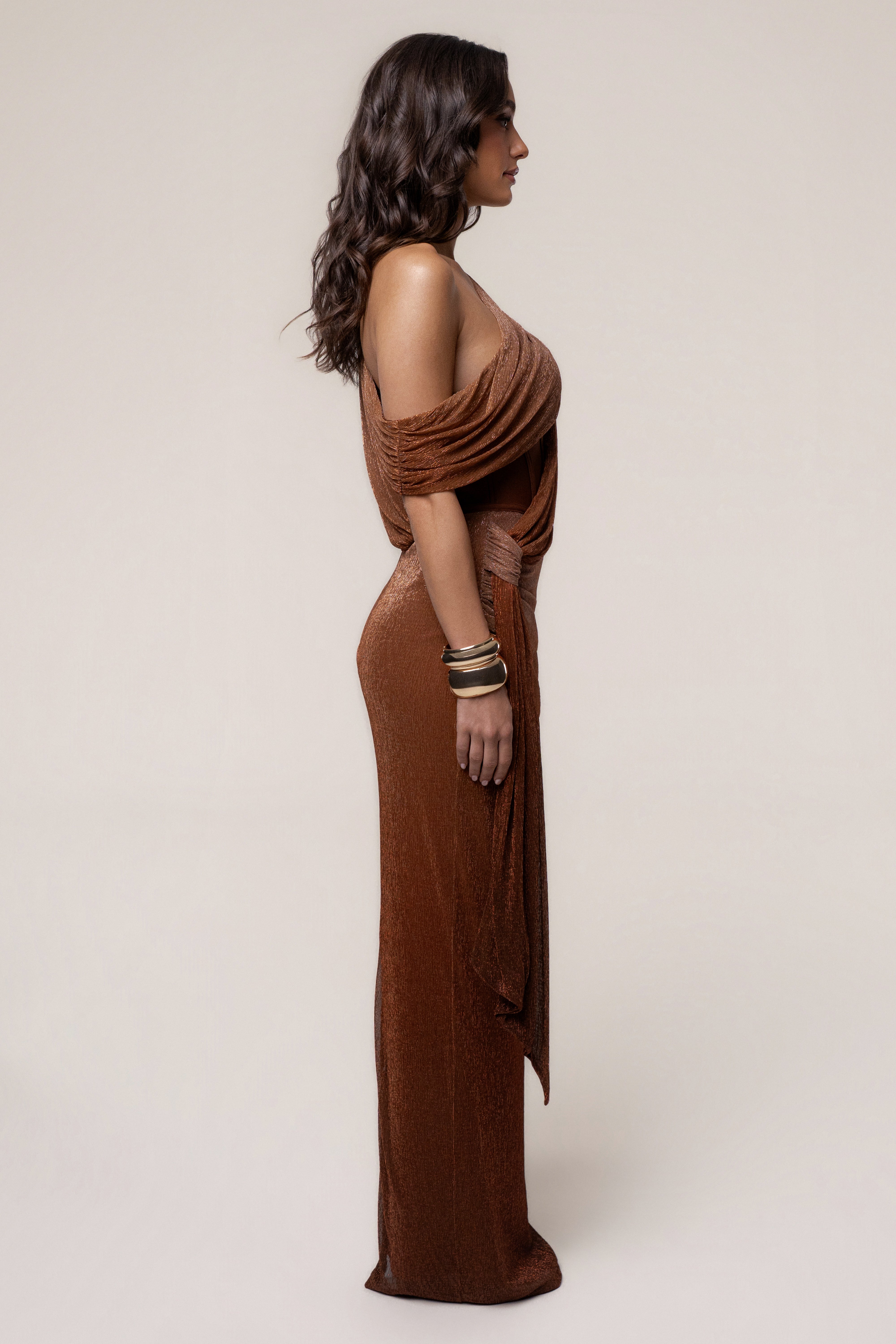 Gold Celestina Draped Maxi Dress