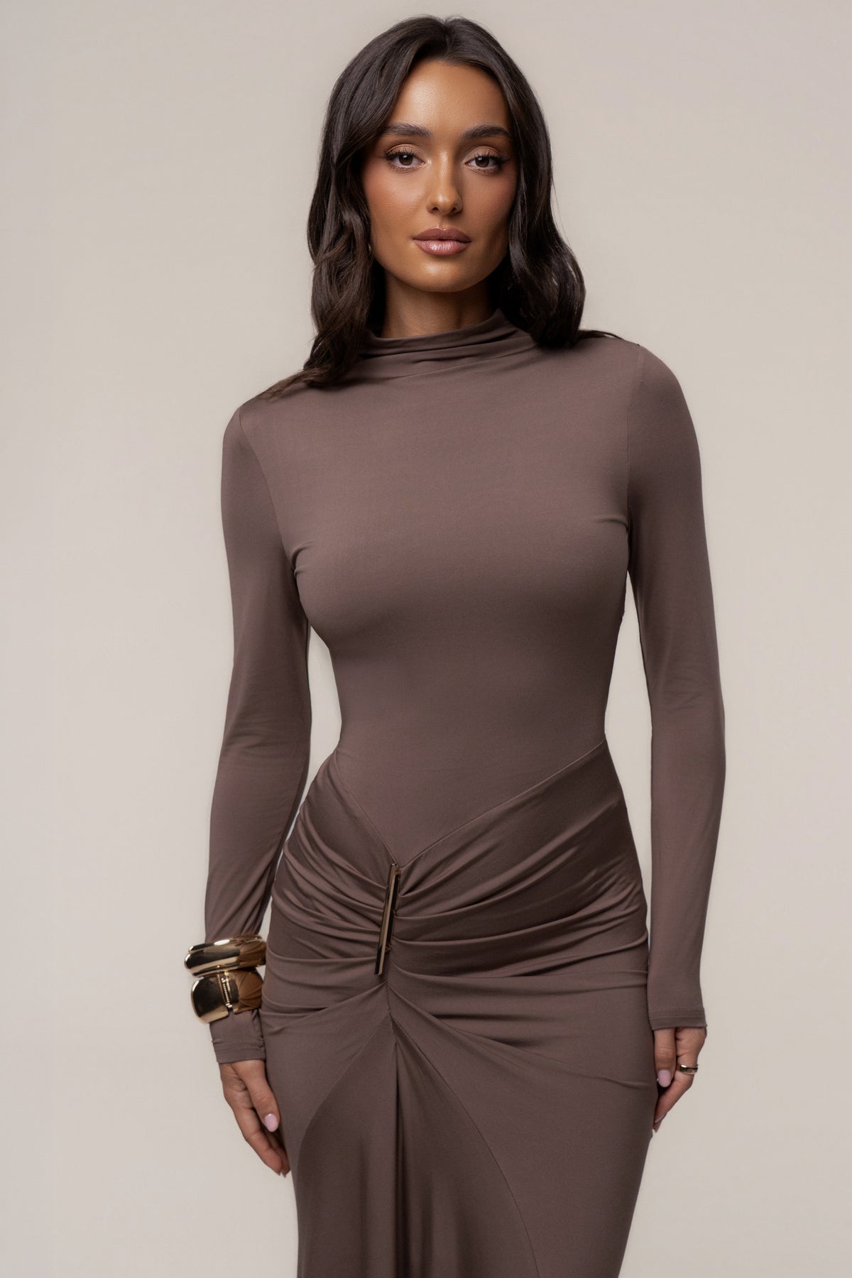 Mocha Esmeralda Mock Neck Dress