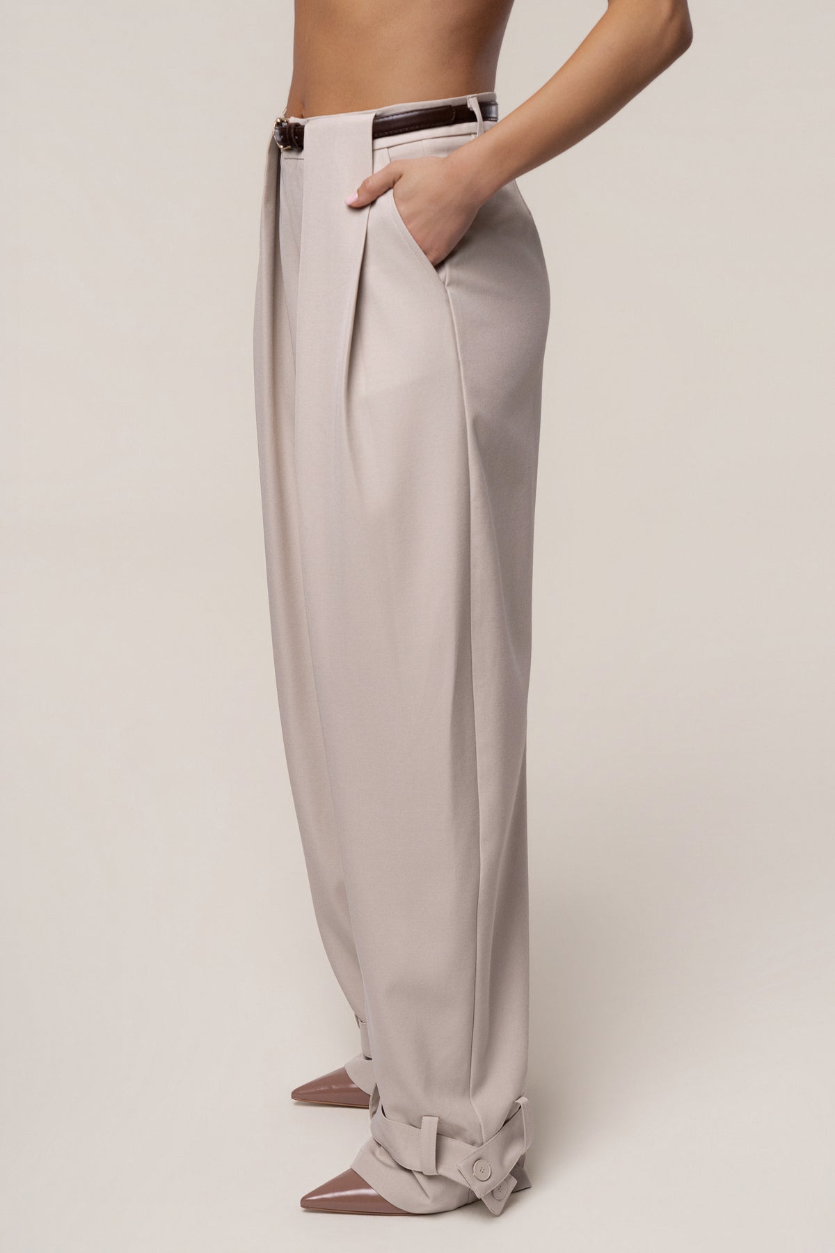 Beige Capri Coast Barrel Pants