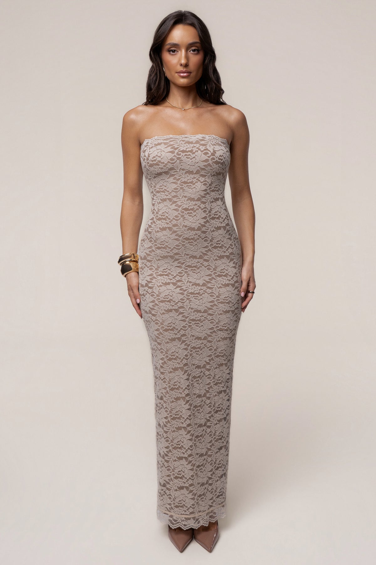 Cream Midnight Promise Lace Maxi Dress