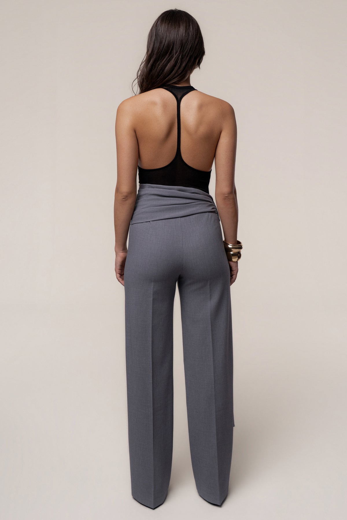 Grey Draped Sash Trouser