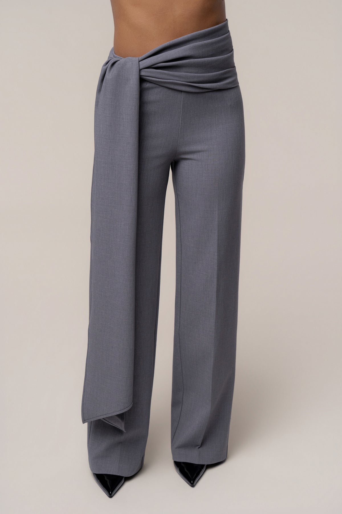 Grey Draped Sash Trouser
